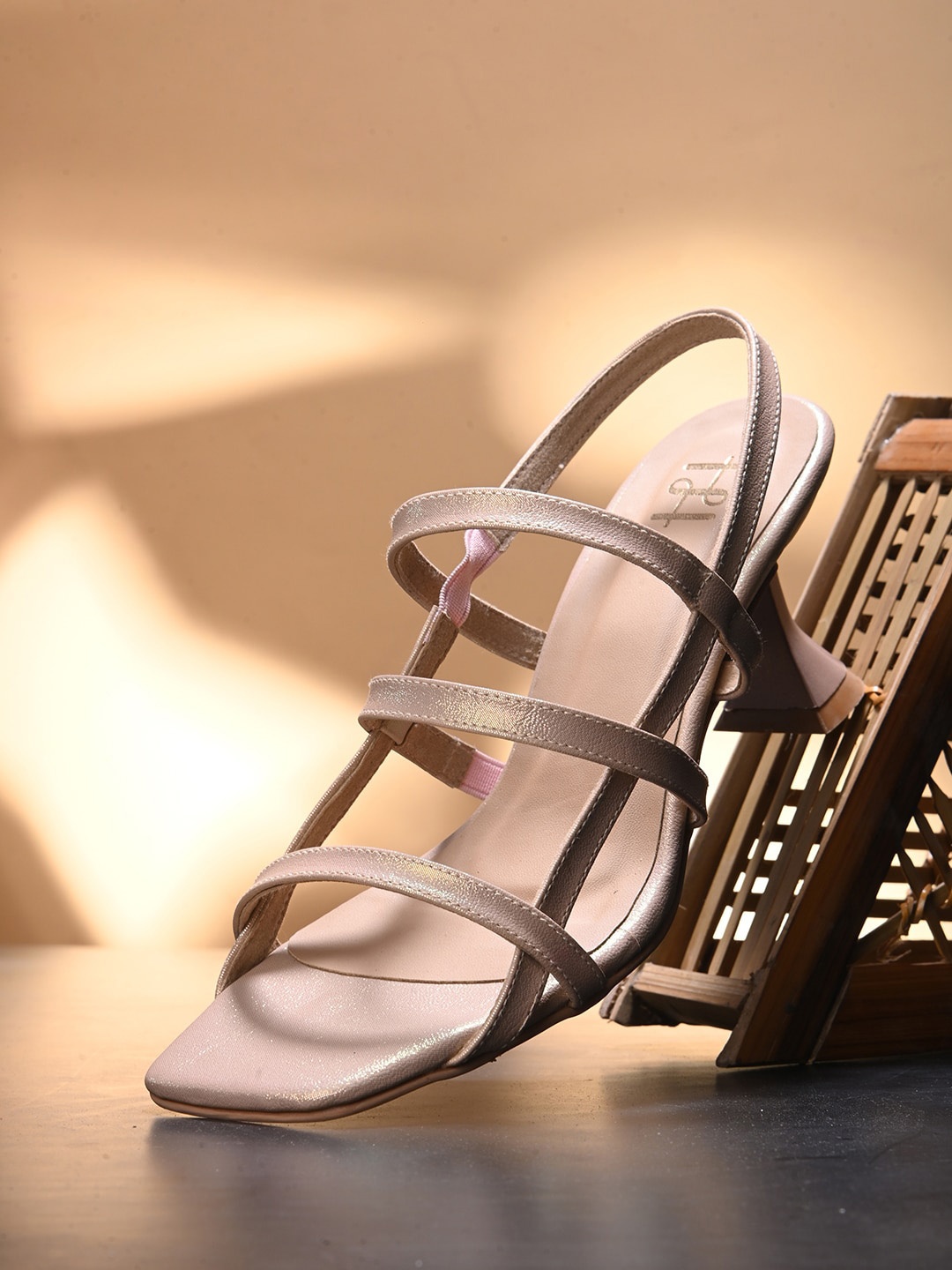 

Hydes N Hues Strappy Open Toe Block Heels With Backstrap, Gold
