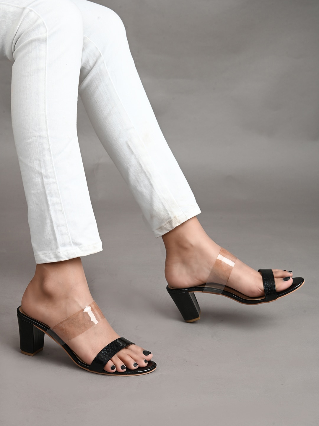 

Hydes N Hues Double Strap Block Heels, Black