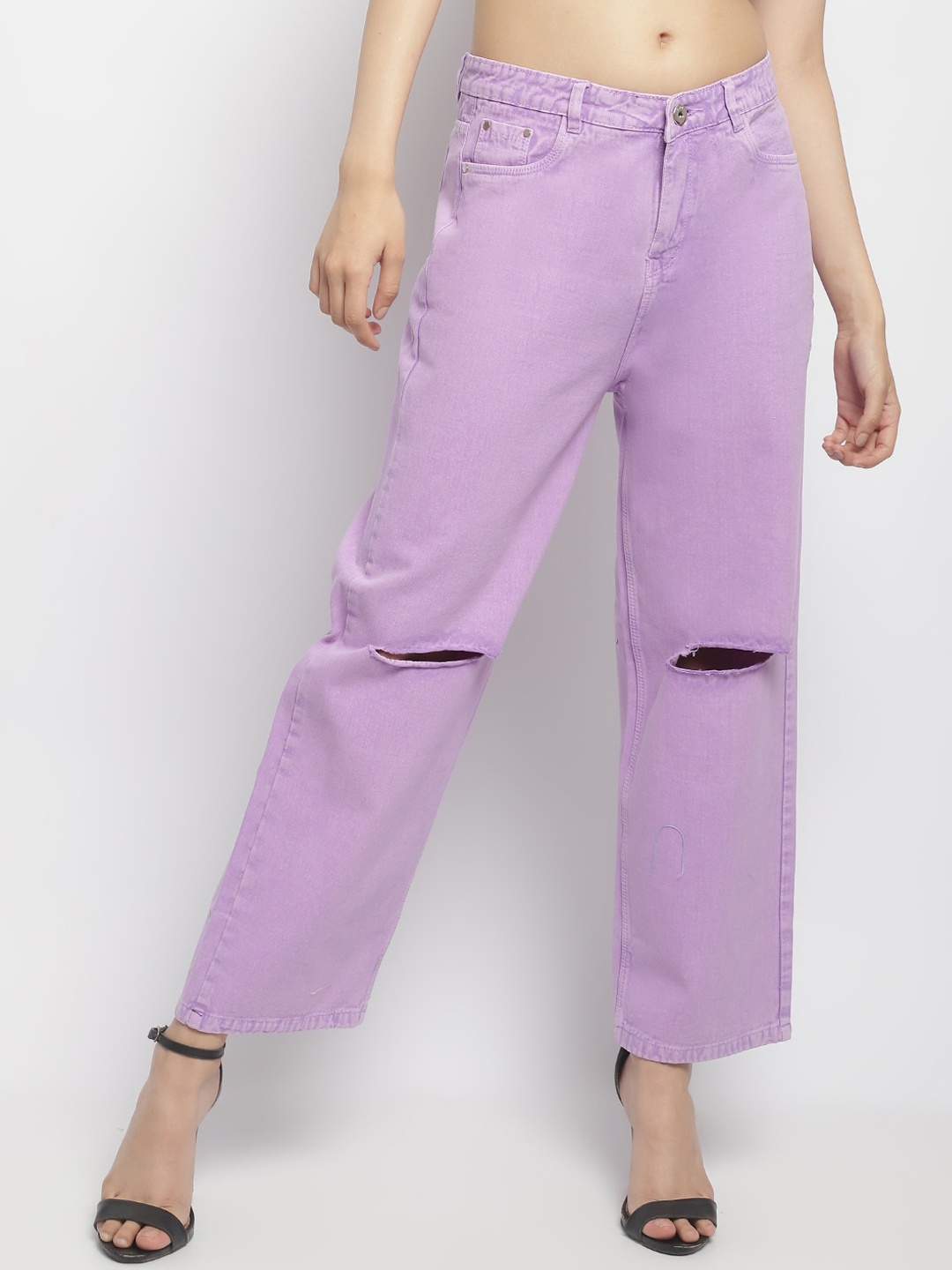 

ELLIS Women Smart Straight Fit Slash Knee Cotton Jeans, Purple