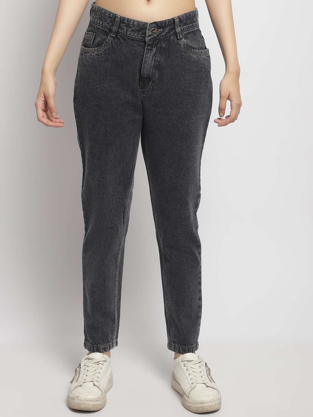

ELLIS Women Smart Mom Fit Mid-Rise Cotton Jeans, Charcoal