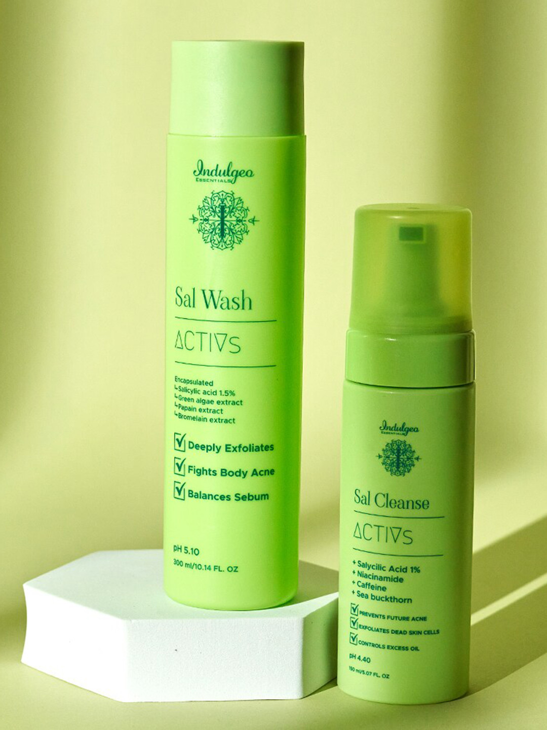 

Indulgeo Essentials Set of Sal Body Wash - 300ml & Sal Face Cleanser - 150 ml, Green