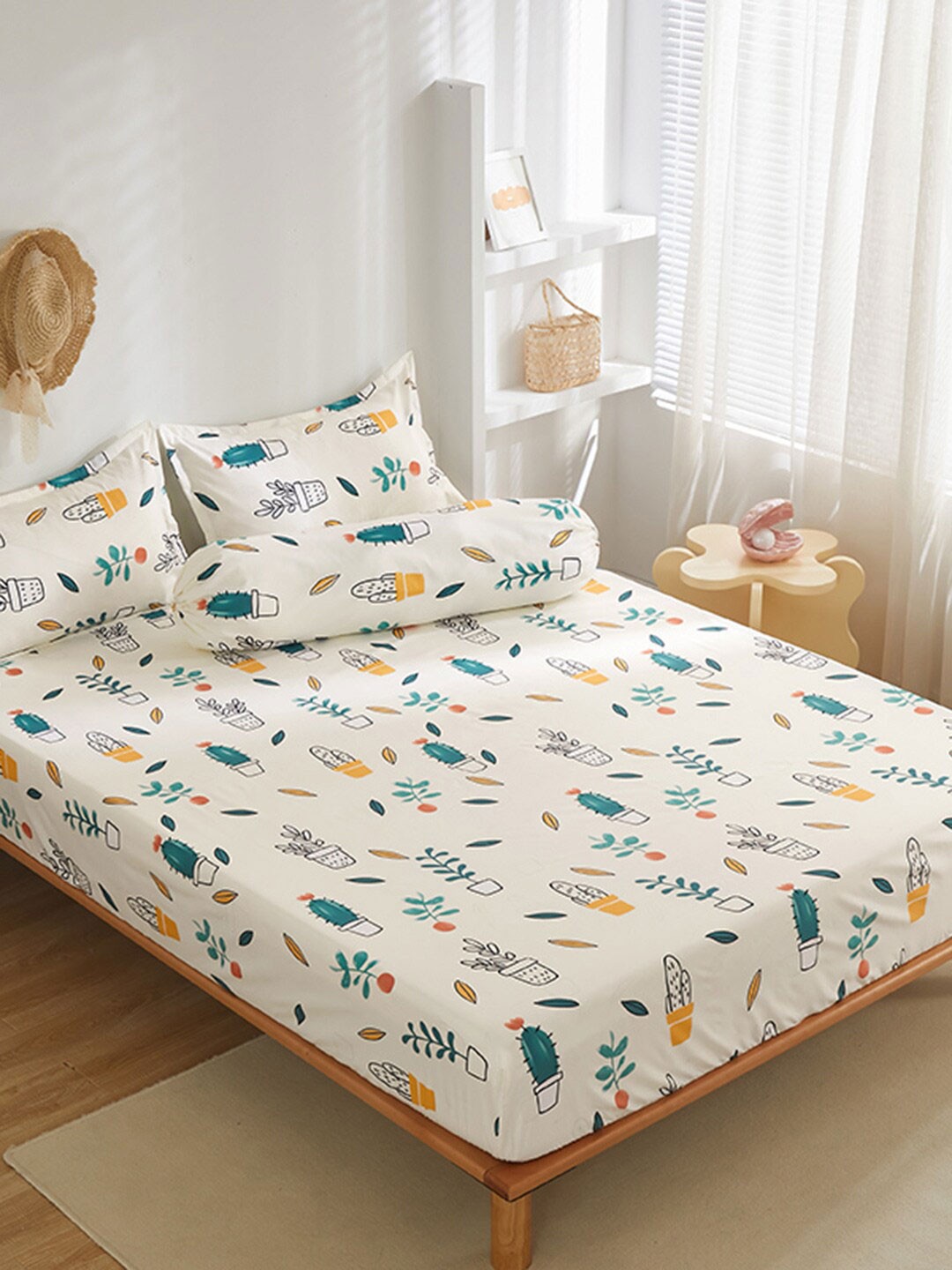 

JC Collection White Conversational 150 TC Fitted Single Bedsheet with 1 Pillow Cover