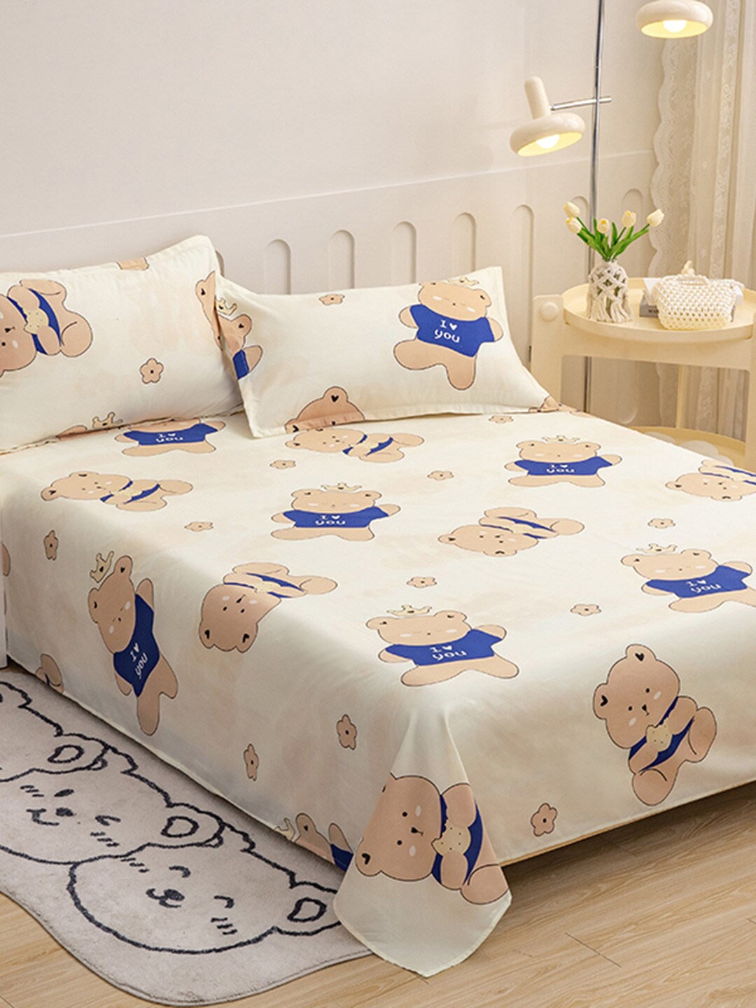 

JC HOME Yellow & Brown Graphic 140 TC King Bedsheet with 2 Pillow Covers
