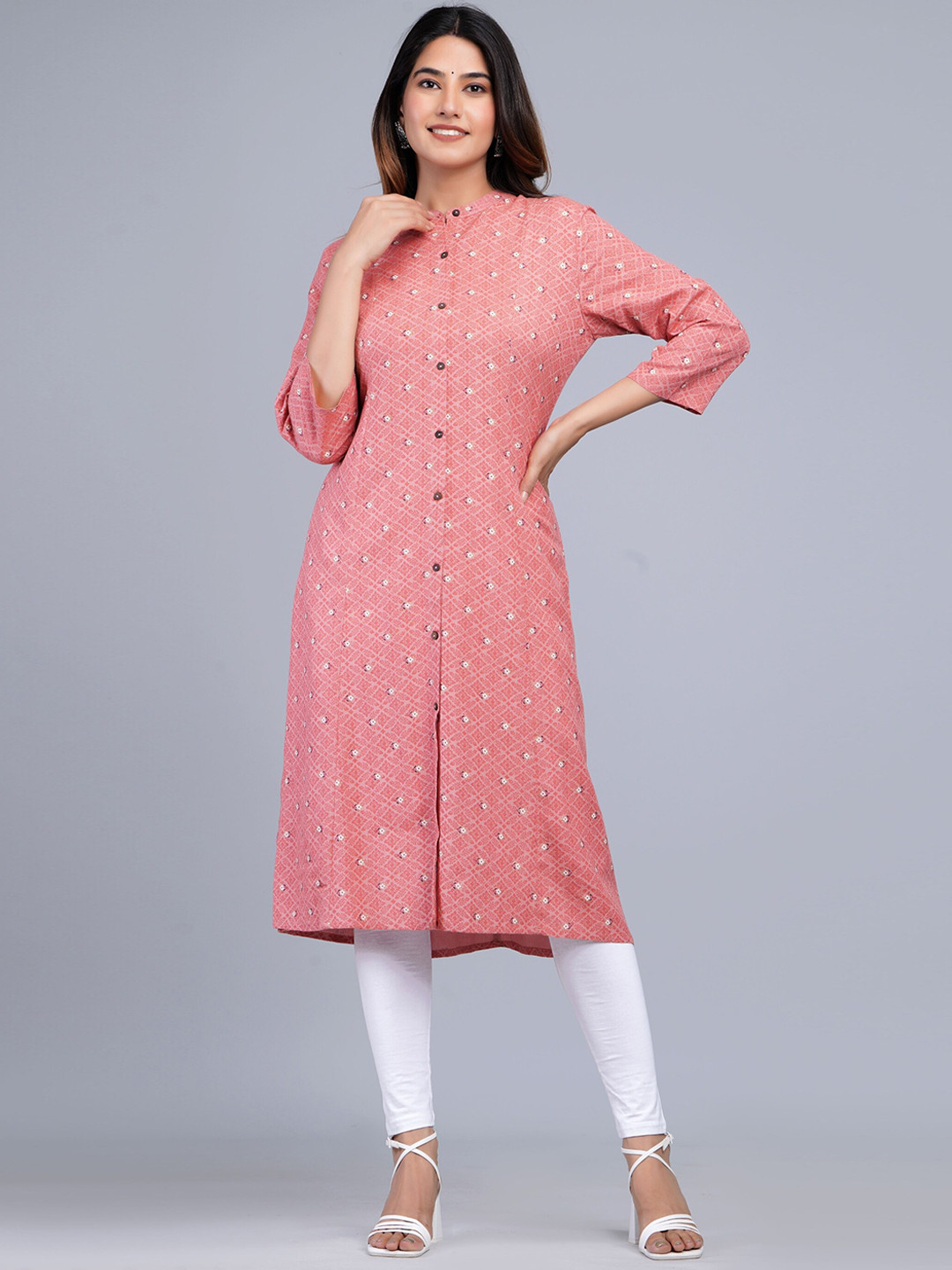 

The Kurta Express Floral Printed Cotton Kurta, Peach