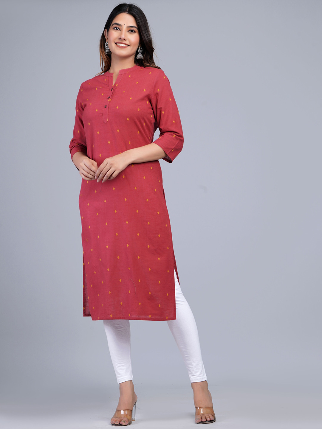 

The Kurta Express Geometric Printed Cotton Straight Kurta, Rust
