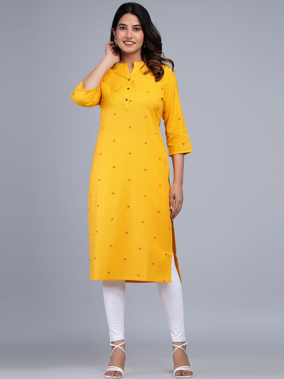 

The Kurta Express Geometric Woven Design Cotton Kurta, Mustard