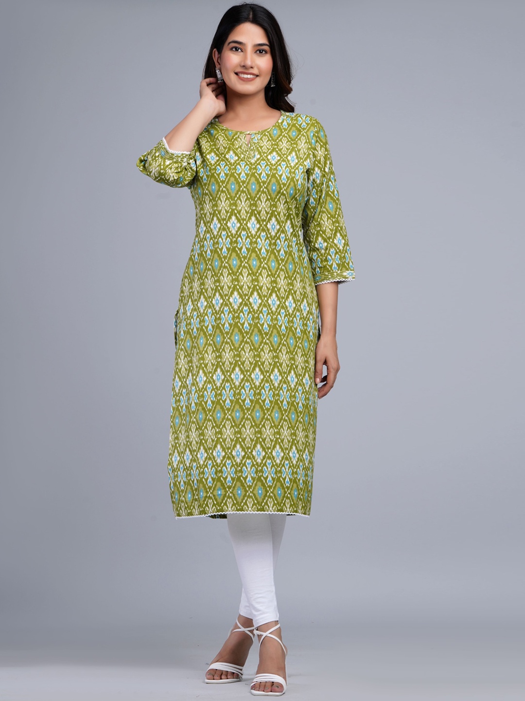 

The Kurta Express Ethnic Motif Printed Pure Cotton Kurta, Green