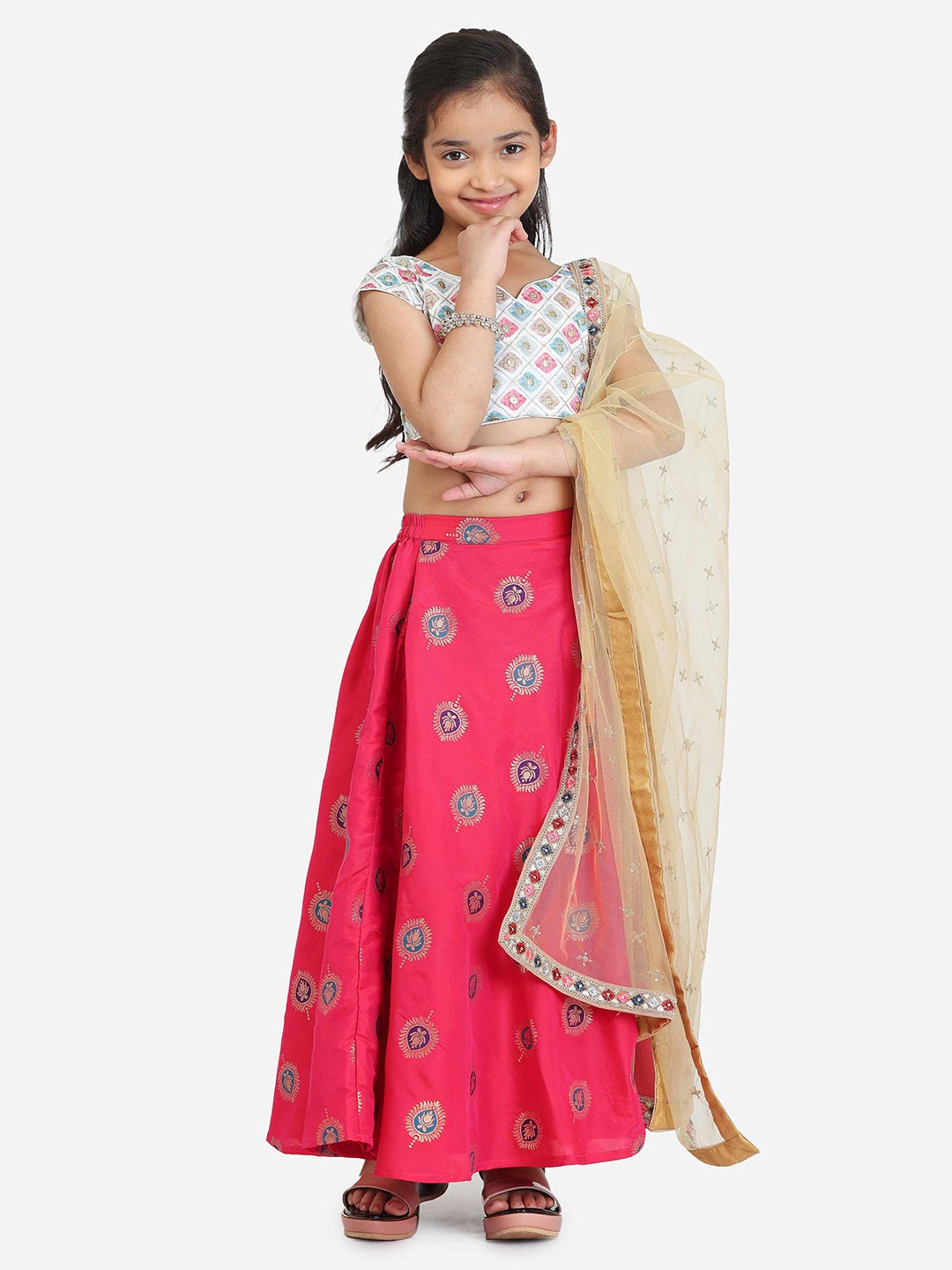 

Ethnovog Girls Embroidered Sequin Work Lehenga Choli With Dupatta, White