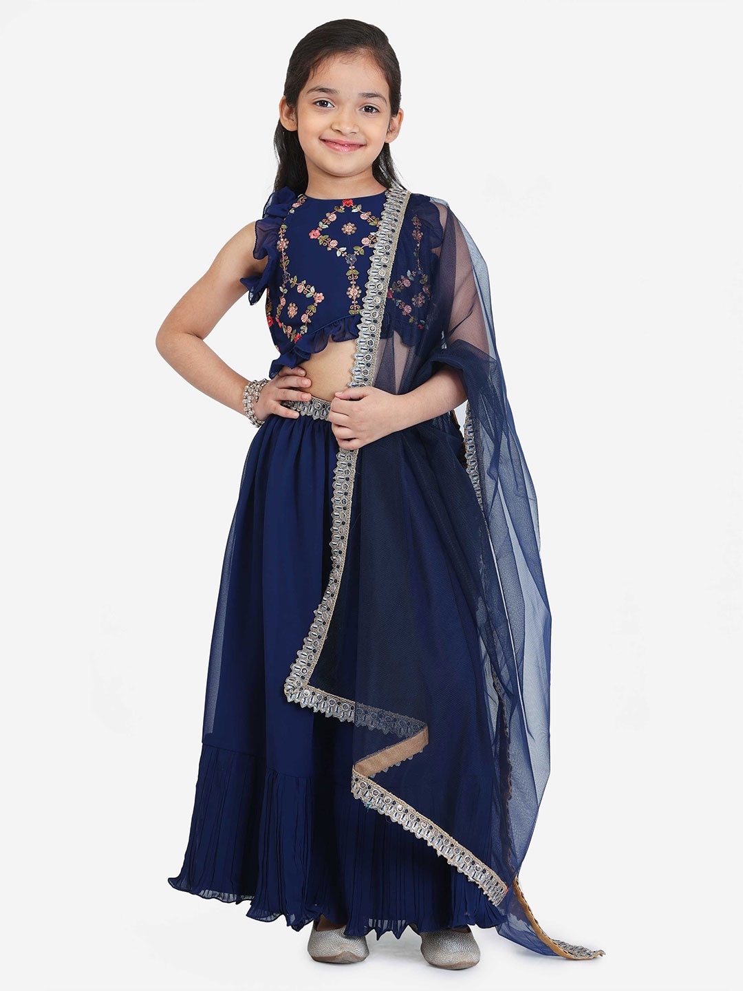 

Ethnovog Girls Embroidered Lehenga Choli With Dupatta, Blue