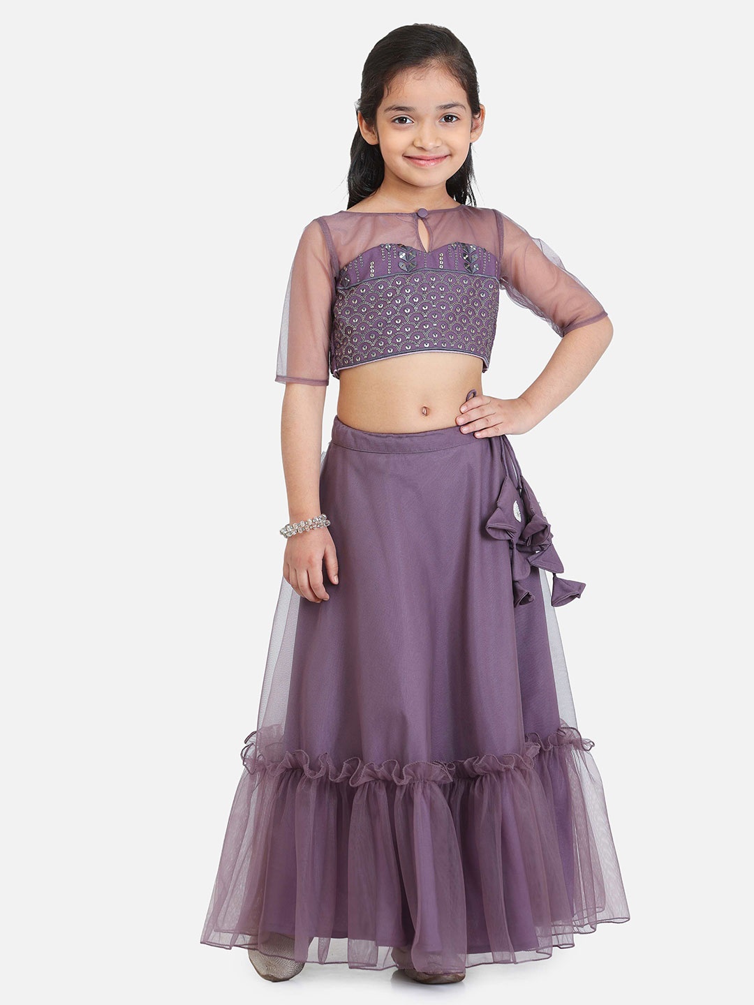 

Ethnovog Girls Embroidered Sequin Work Lehenga Choli With Dupatta, Purple