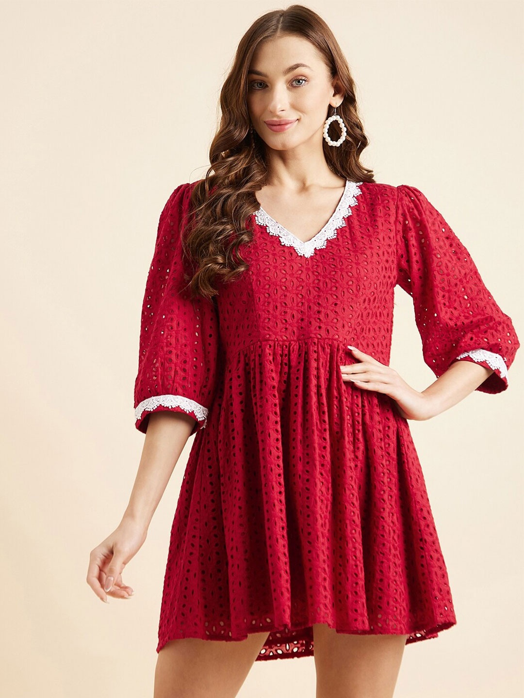 

PANIT V-Neck Fit & Flare Mini Dress, Maroon