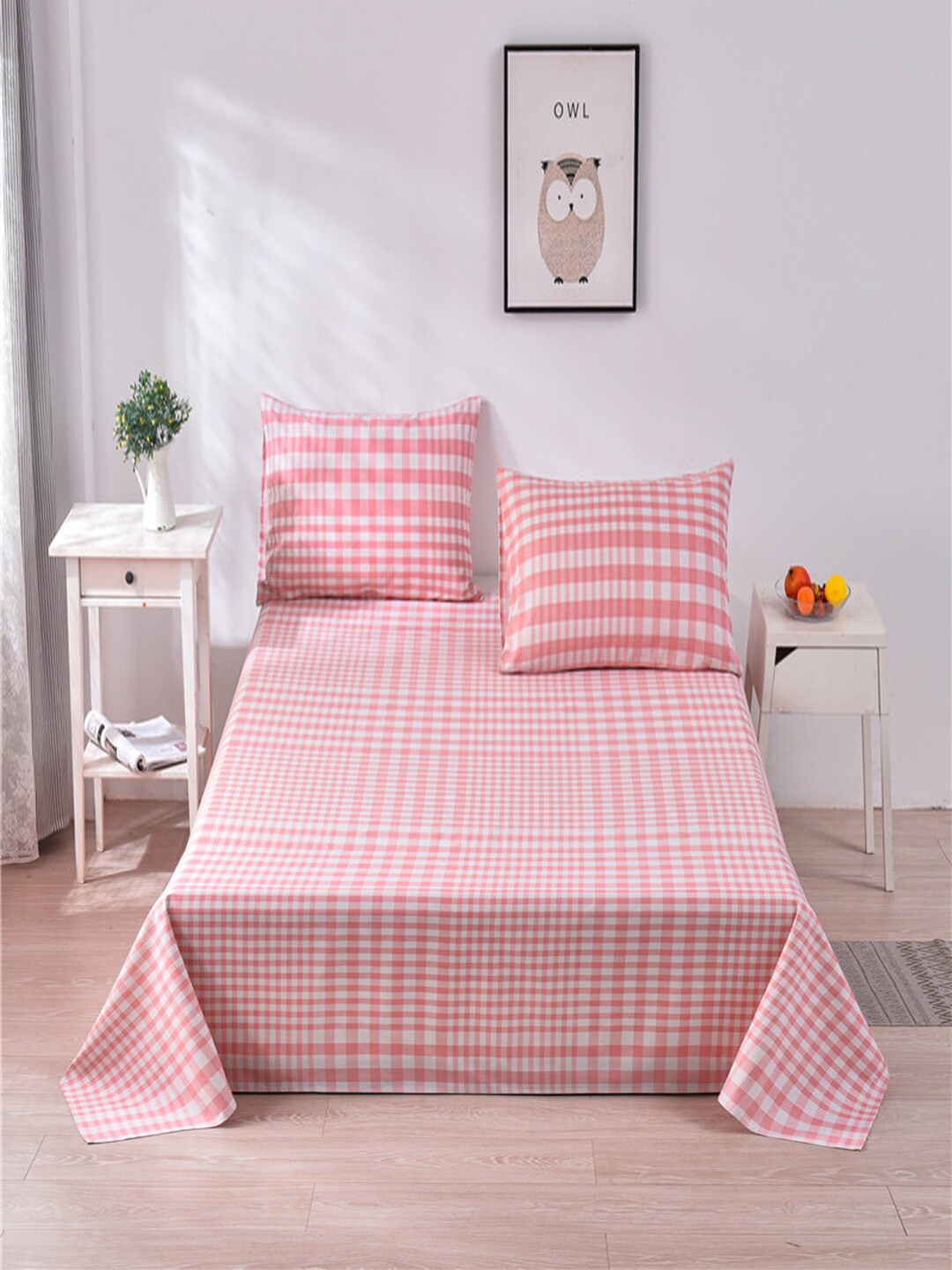 

JC HOME Pink & White Geometric 160 TC King Bedsheet with 2 Pillow Covers