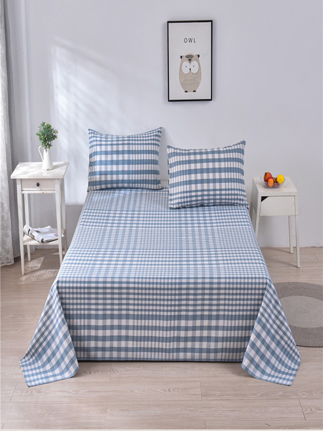 

JC HOME Blue White Geometric 160 TC King Bedsheet with 2 Pillow Covers