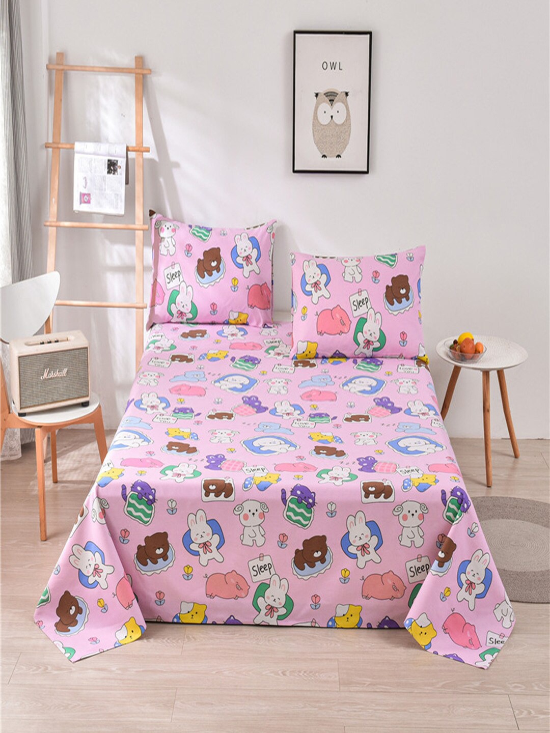 

JC HOME Pink & Blue 160 TC King Bedsheet with 2 Pillow Covers