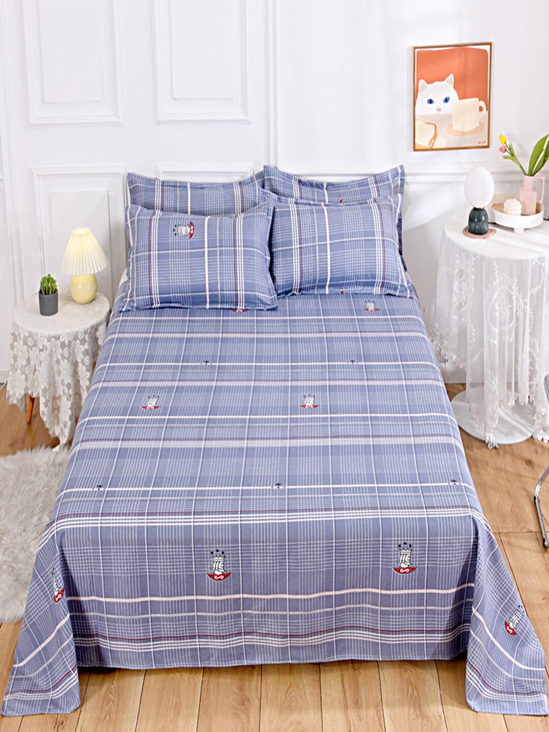

JC HOME Blue & White Striped 140 TC King Bedsheet with 2 Pillow Covers