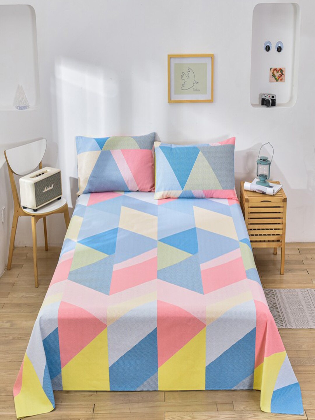 

JC HOME Blue & Blue Geometric 160 TC King Bedsheet With 2 Pillow Covers