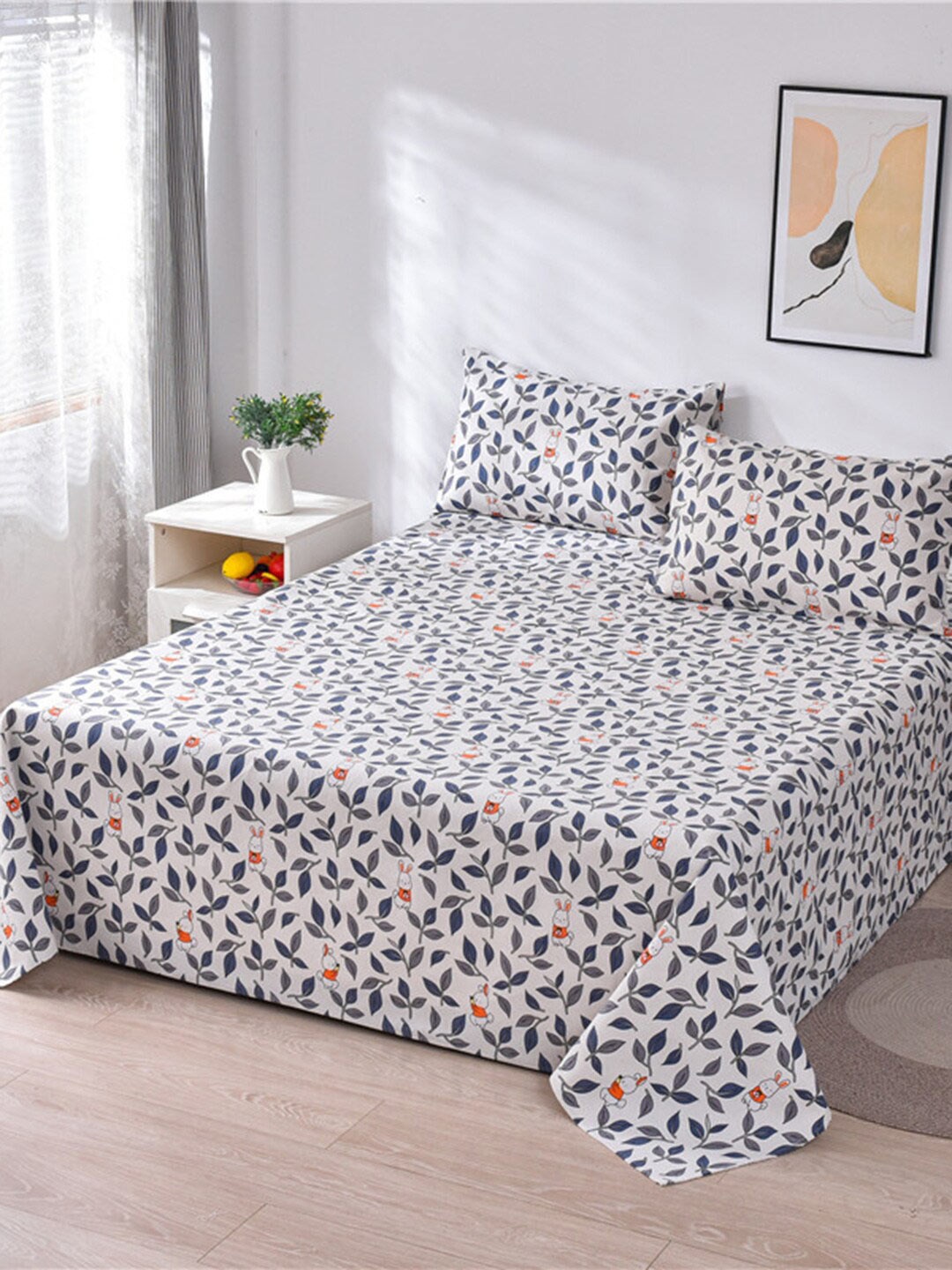

JC HOME White White Floral 160 TC Single Bedsheet Pillow Cover