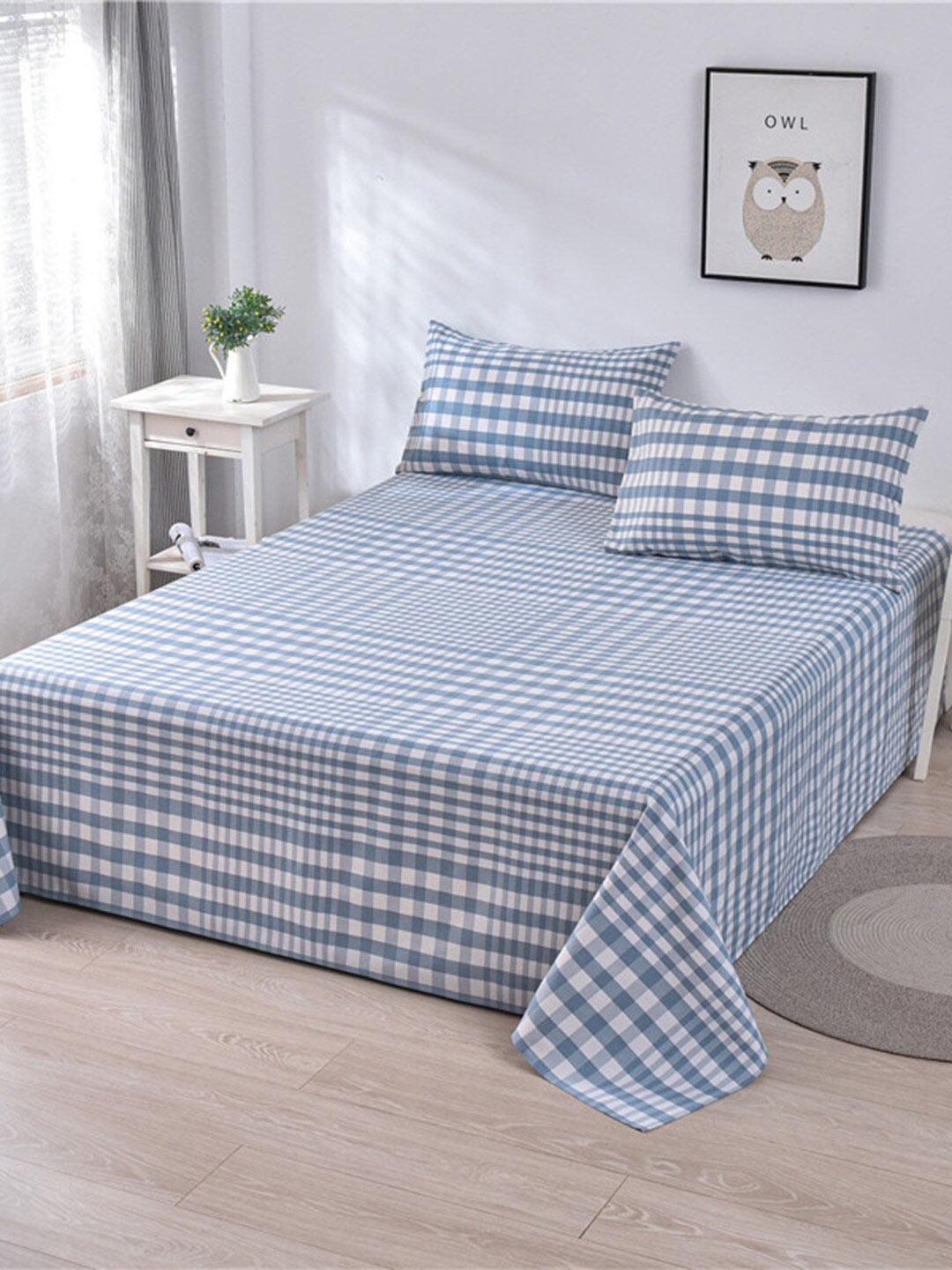 

JC HOME Blue & White Geometric Printed 160 TC Queen Bedsheet & 2 Pillow Covers