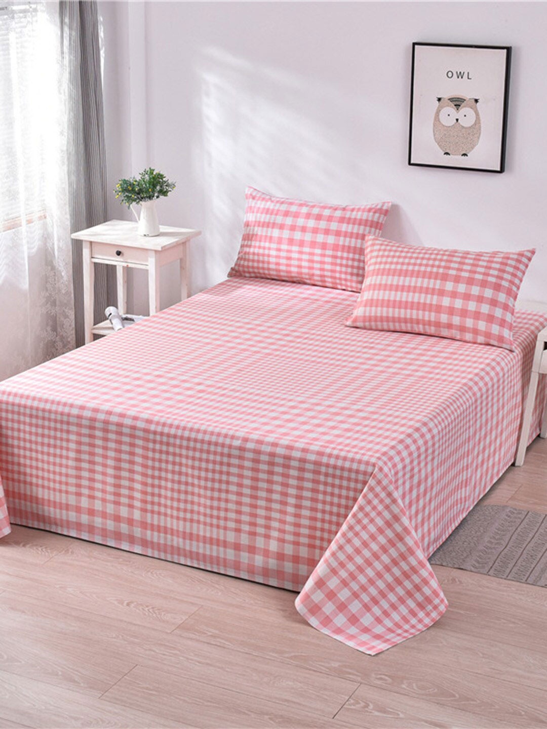 

JC HOME Pink & White Geometric 160 TC Single Bedsheet With 1 Pillow Cover