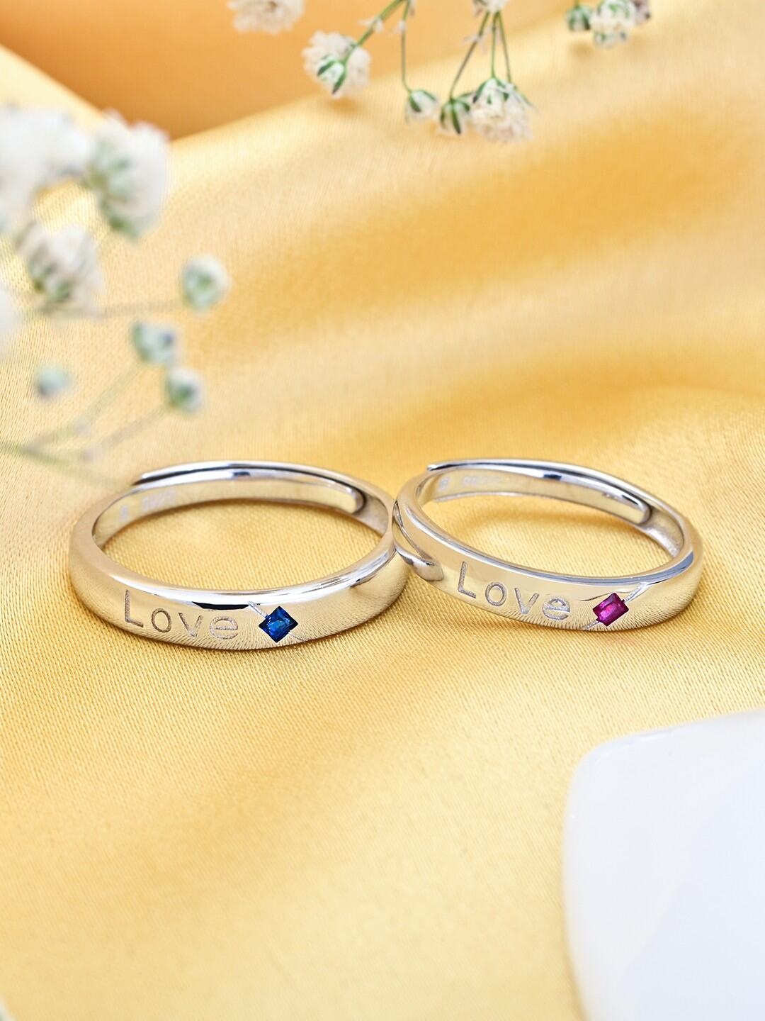 

Zavya Set Of 2 Rhodium-Plated 925 Sterling Silver Couple Finger Ring
