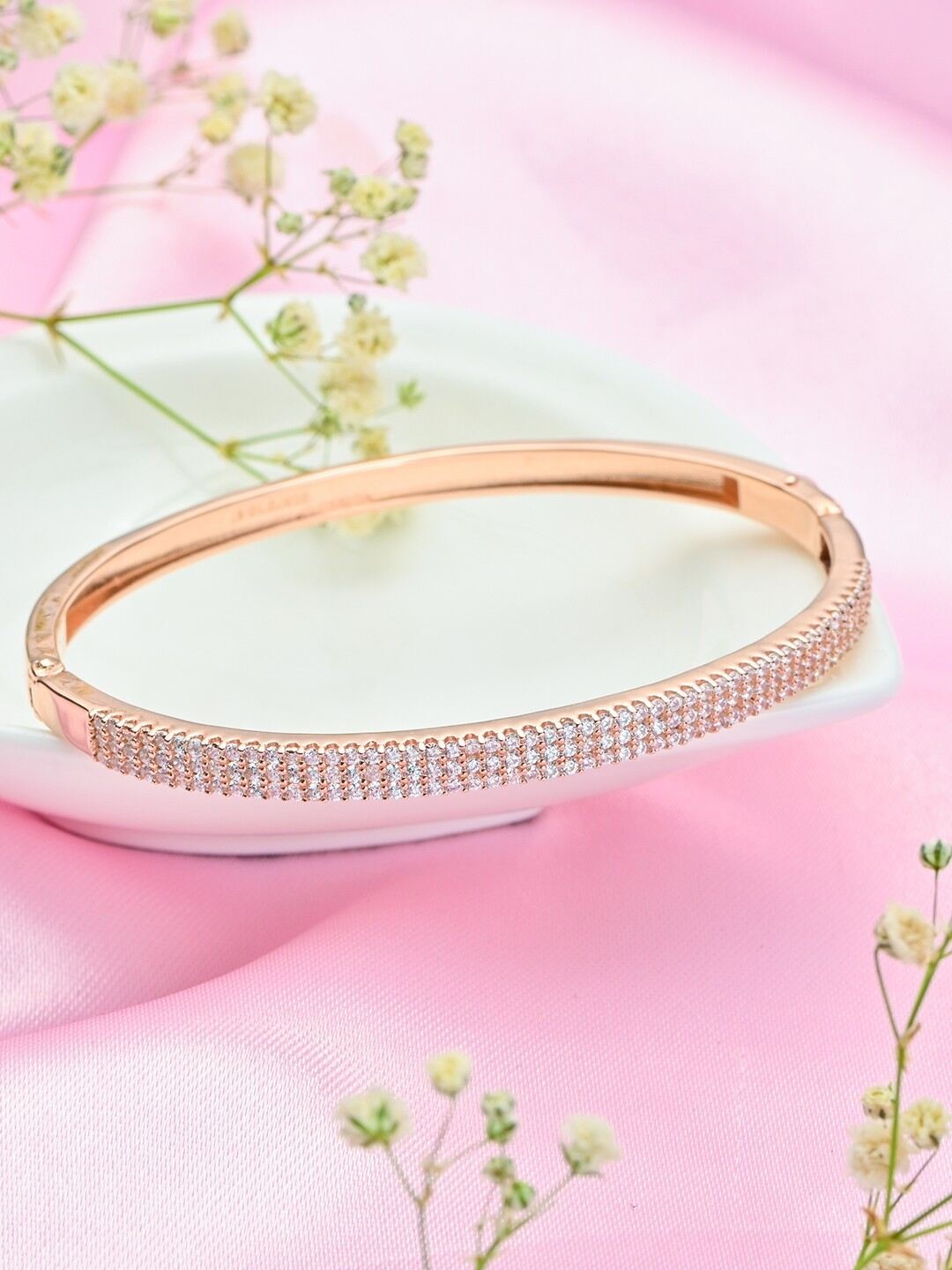

Zavya Women Sterling Silver Cubic Zirconia Rose Gold-Plated Cuff Bracelet