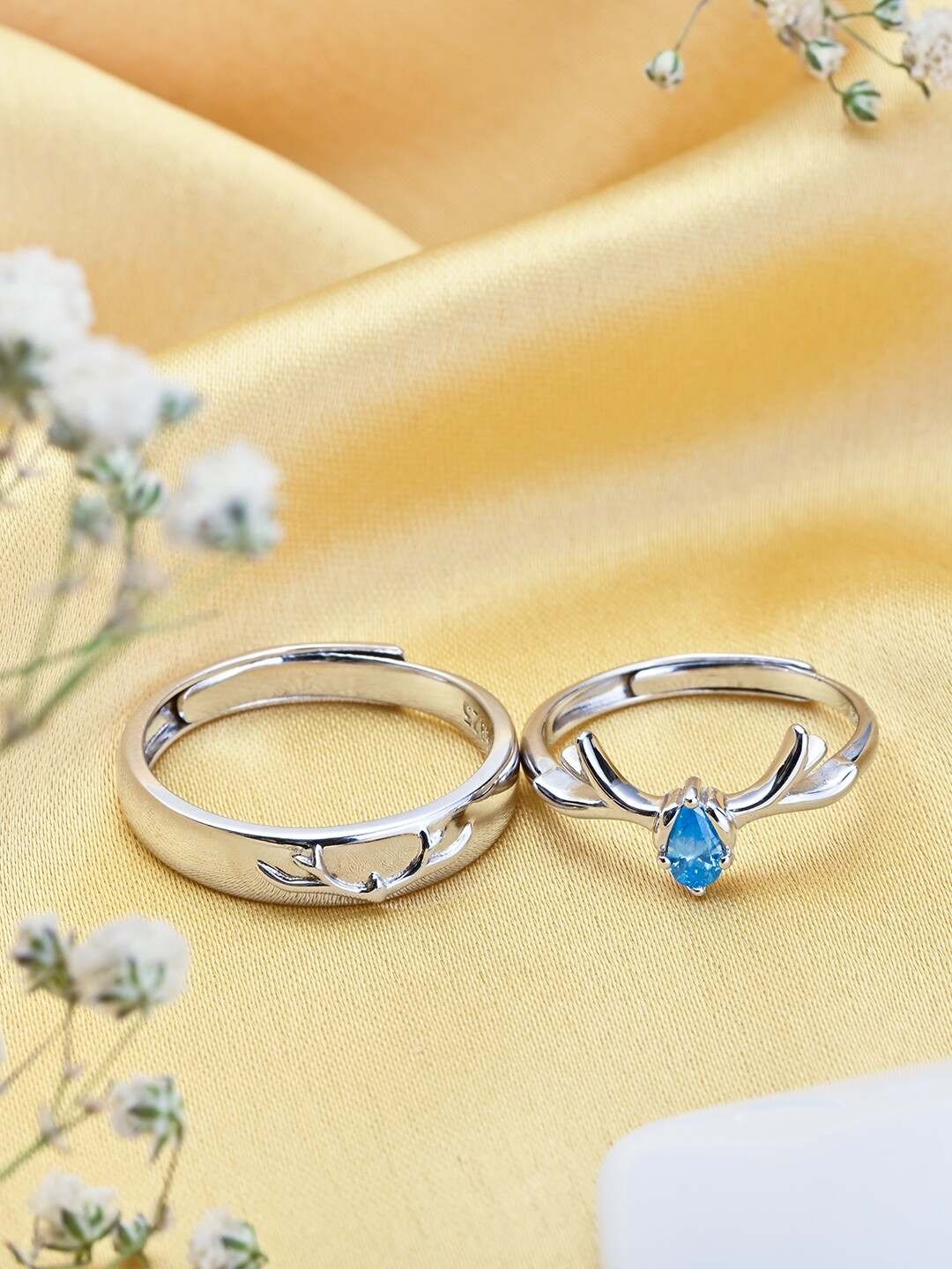 

Zavya Set Of 2 Rhodium-Plated 925 Sterling Silver Couple Finger Ring