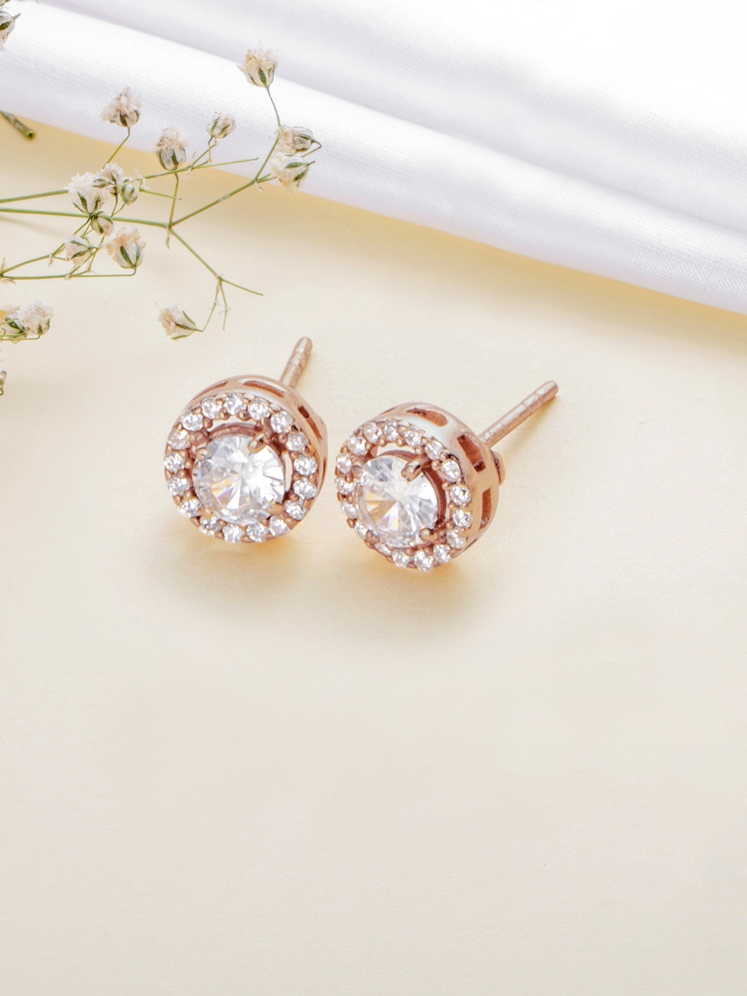 

Zavya 925 Sterling Silver Circular Studs Earrings, Rose gold