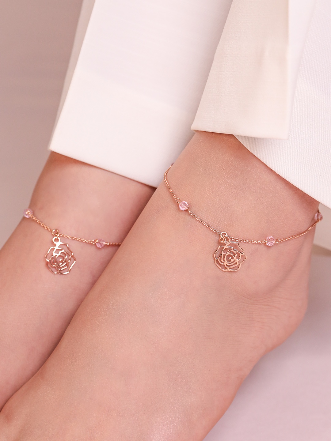 

Zavya Set Of 2 Sterling Silver Rose Gold-Plated Anklet