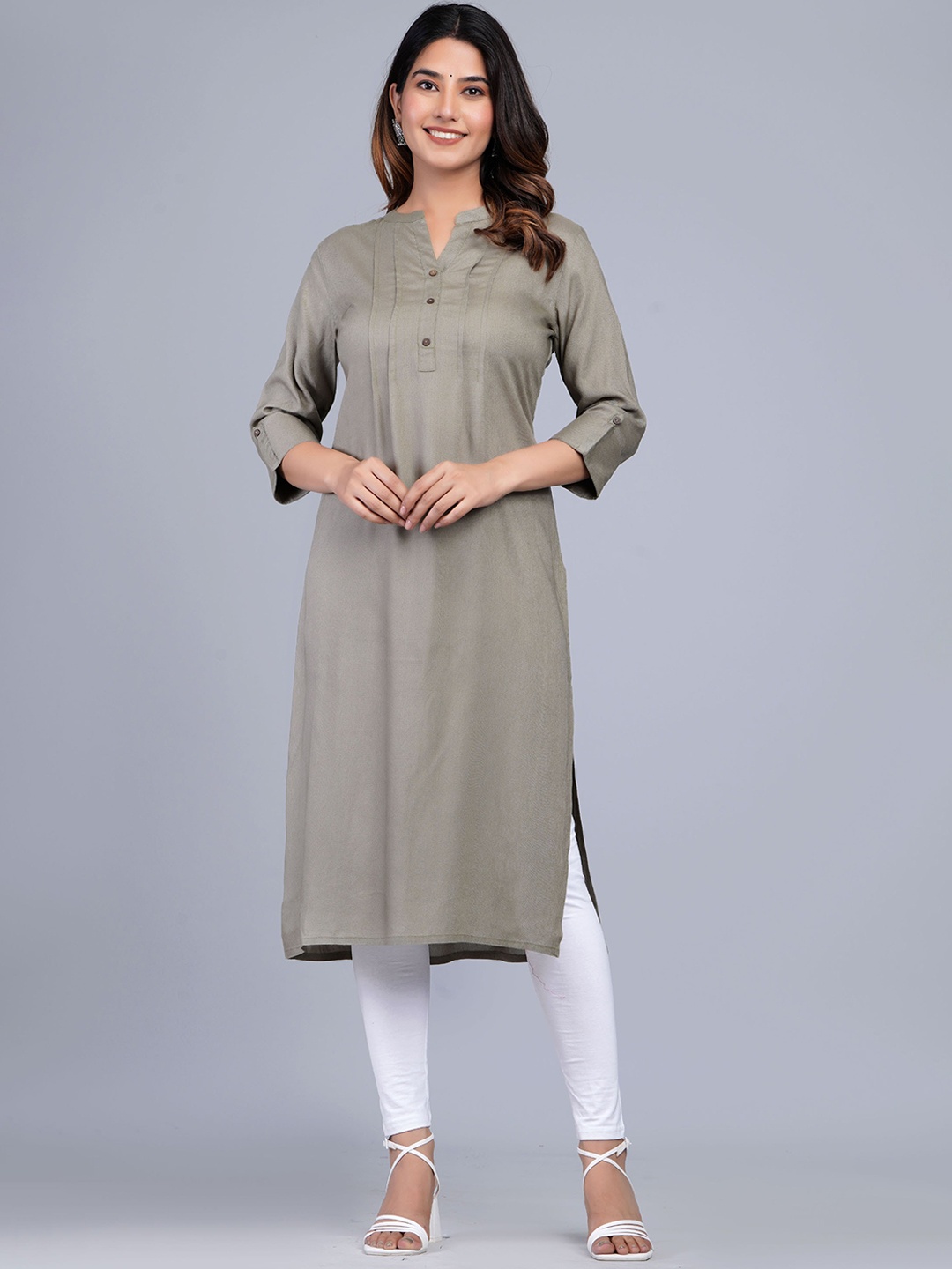 

The Kurta Express Mandarin Collar Straight Kurta, Olive