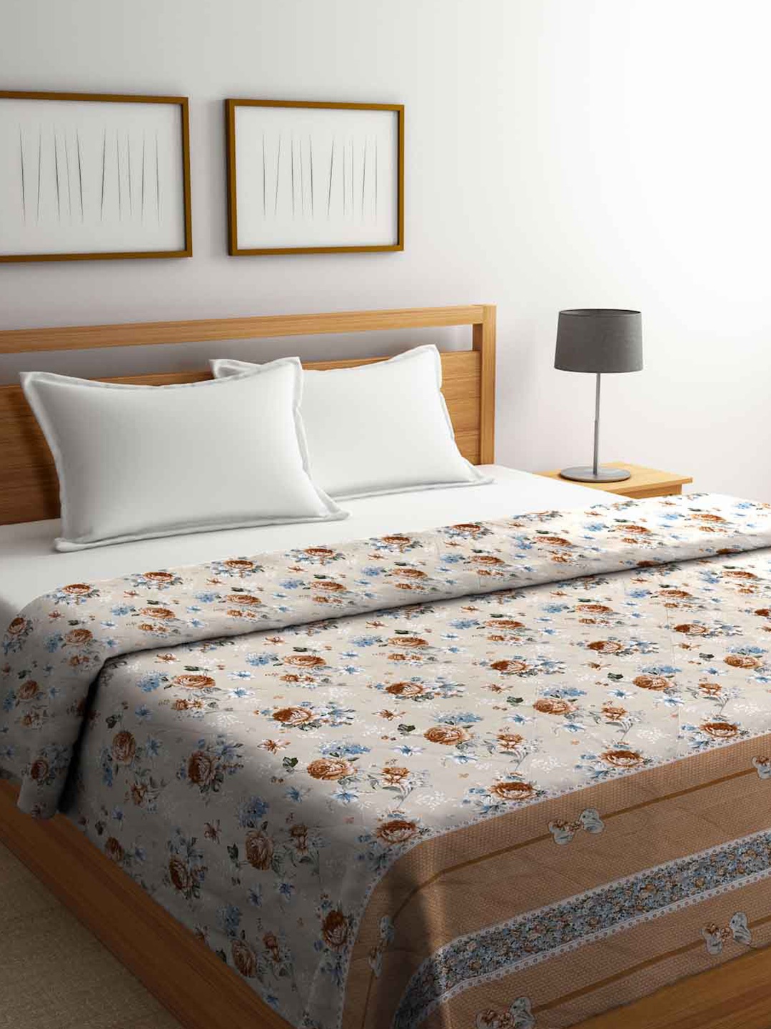 

FABINALIV Beige & Brown Floral AC Room 400 GSM Double Bed Comforter