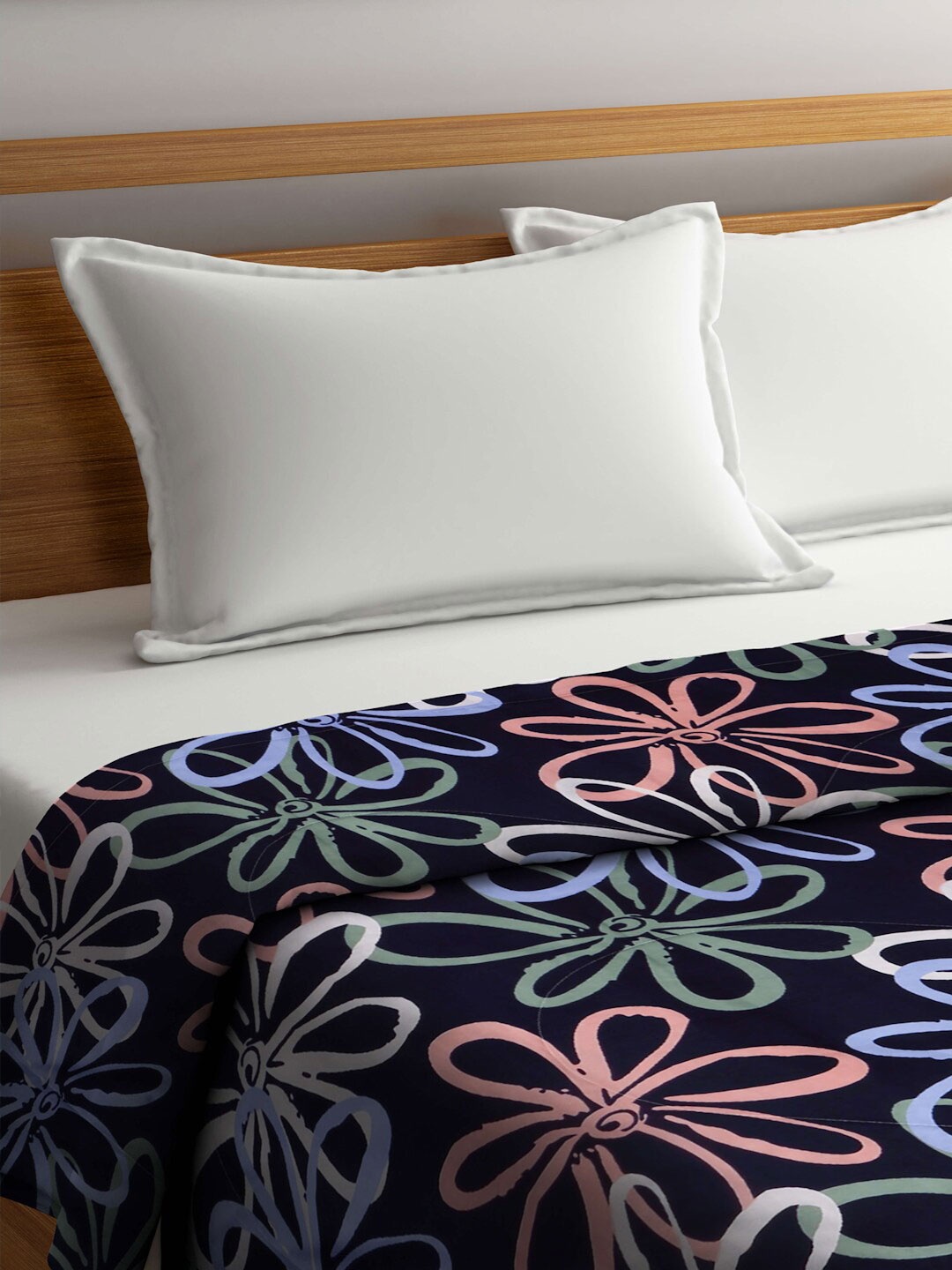 

FABINALIV Blue & Pink Floral AC Room 400 GSM Double Bed Comforter