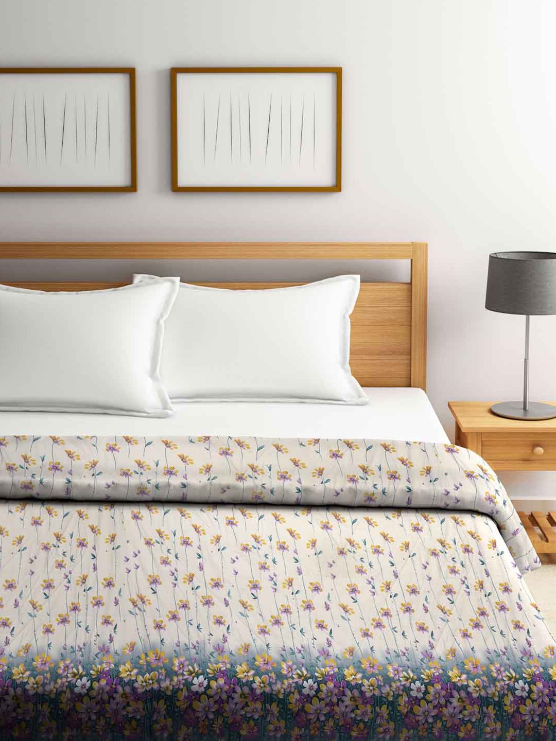 

FABINALIV Cream-Coloured & Yellow Floral AC Room 400 GSM Double Bed Comforter