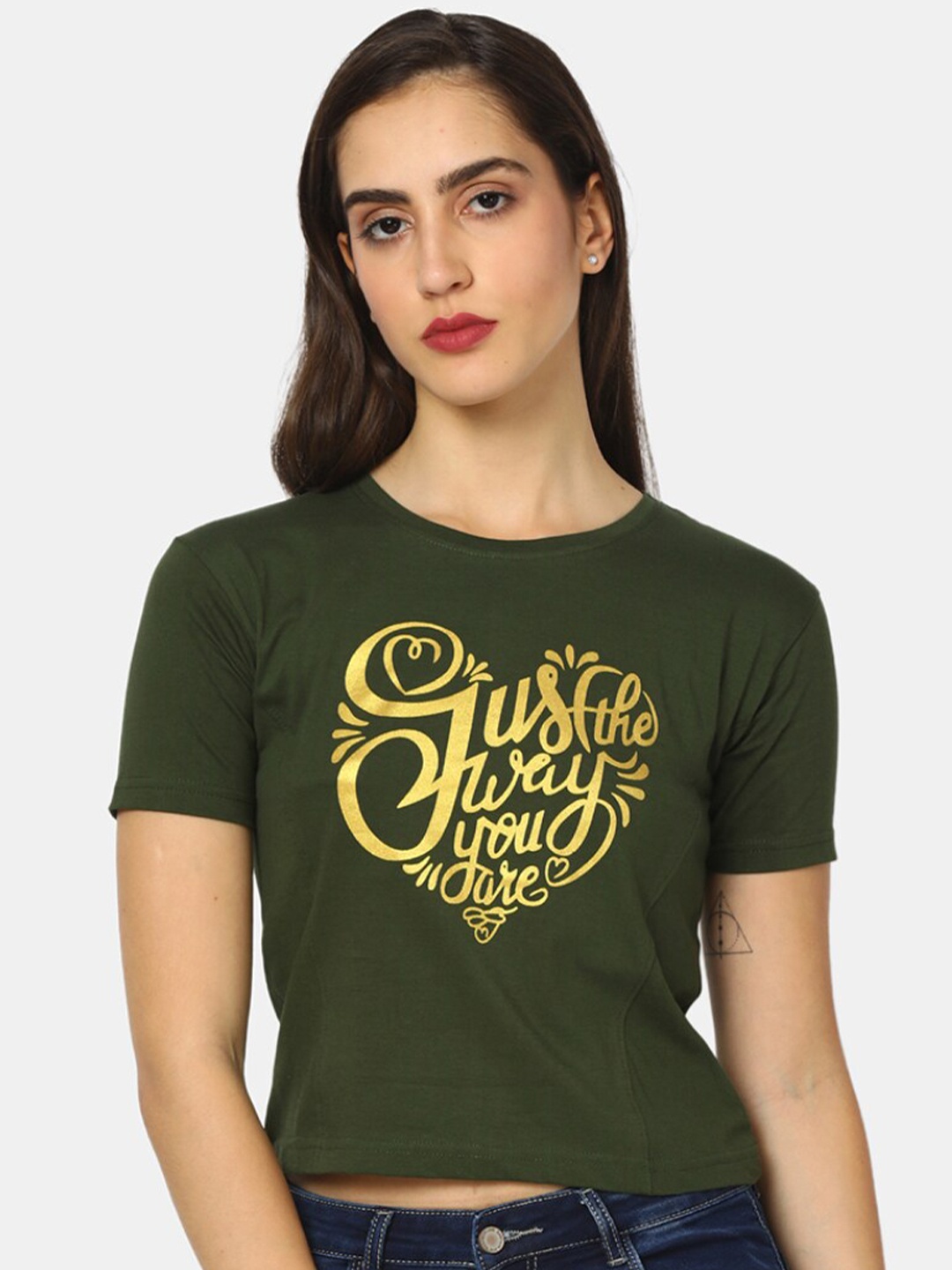 

V-Mart Typography Printed Cotton T-shirt, Green