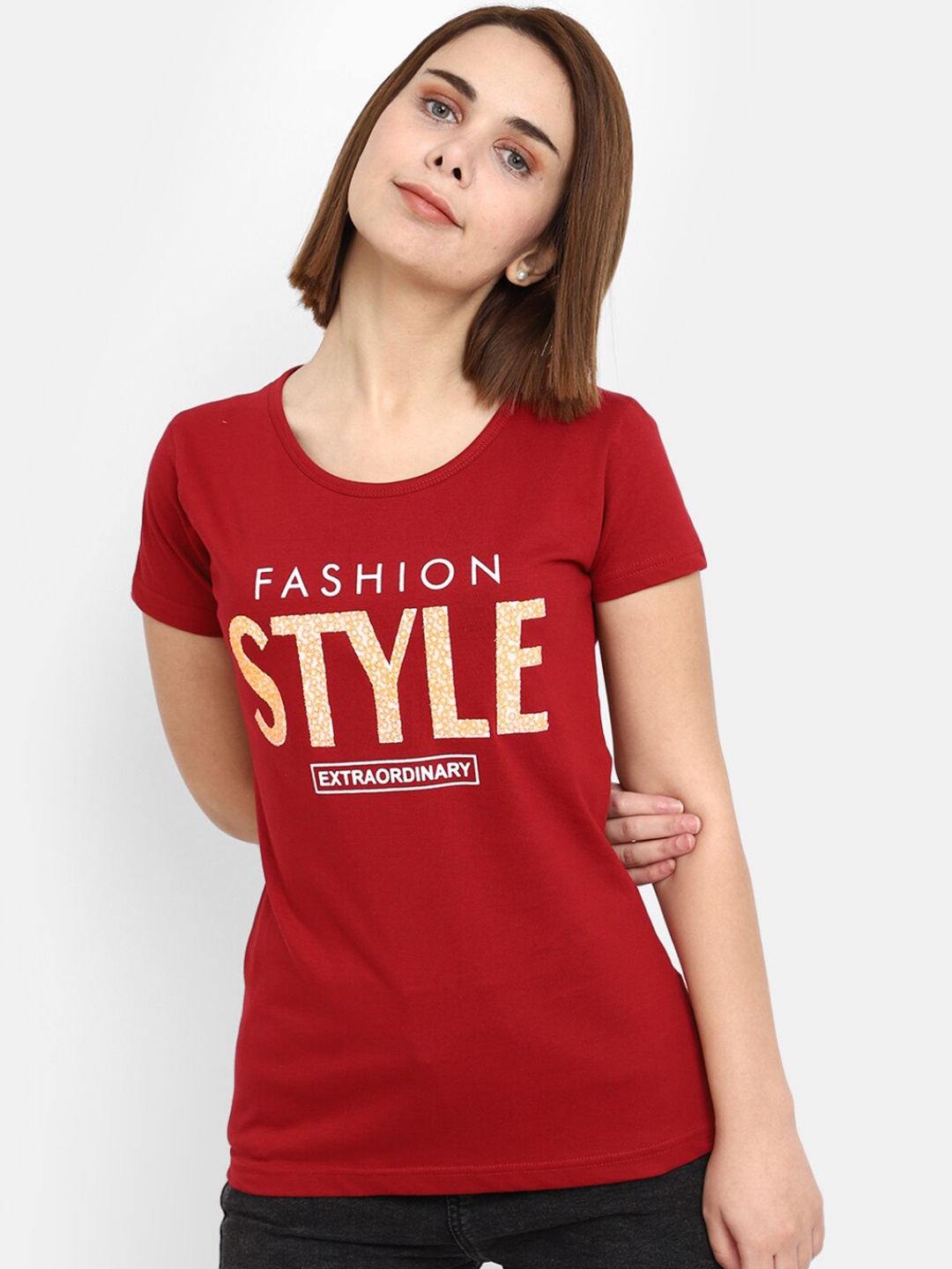 

V-Mart Typography Printed Cotton T-shirt, Maroon
