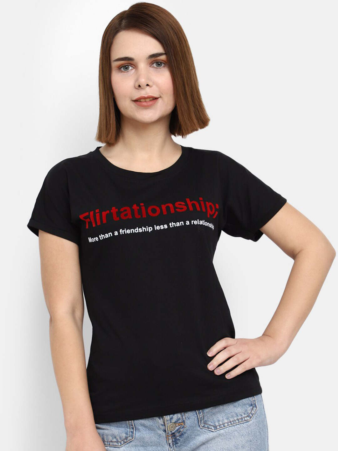 

V-Mart Typography Printed Cotton T-shirt, Black