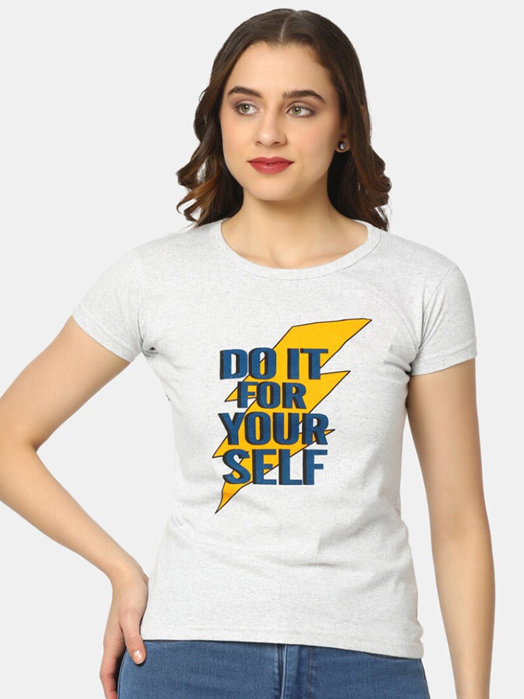 V-Mart Typography Printed Cotton T-shirt, White