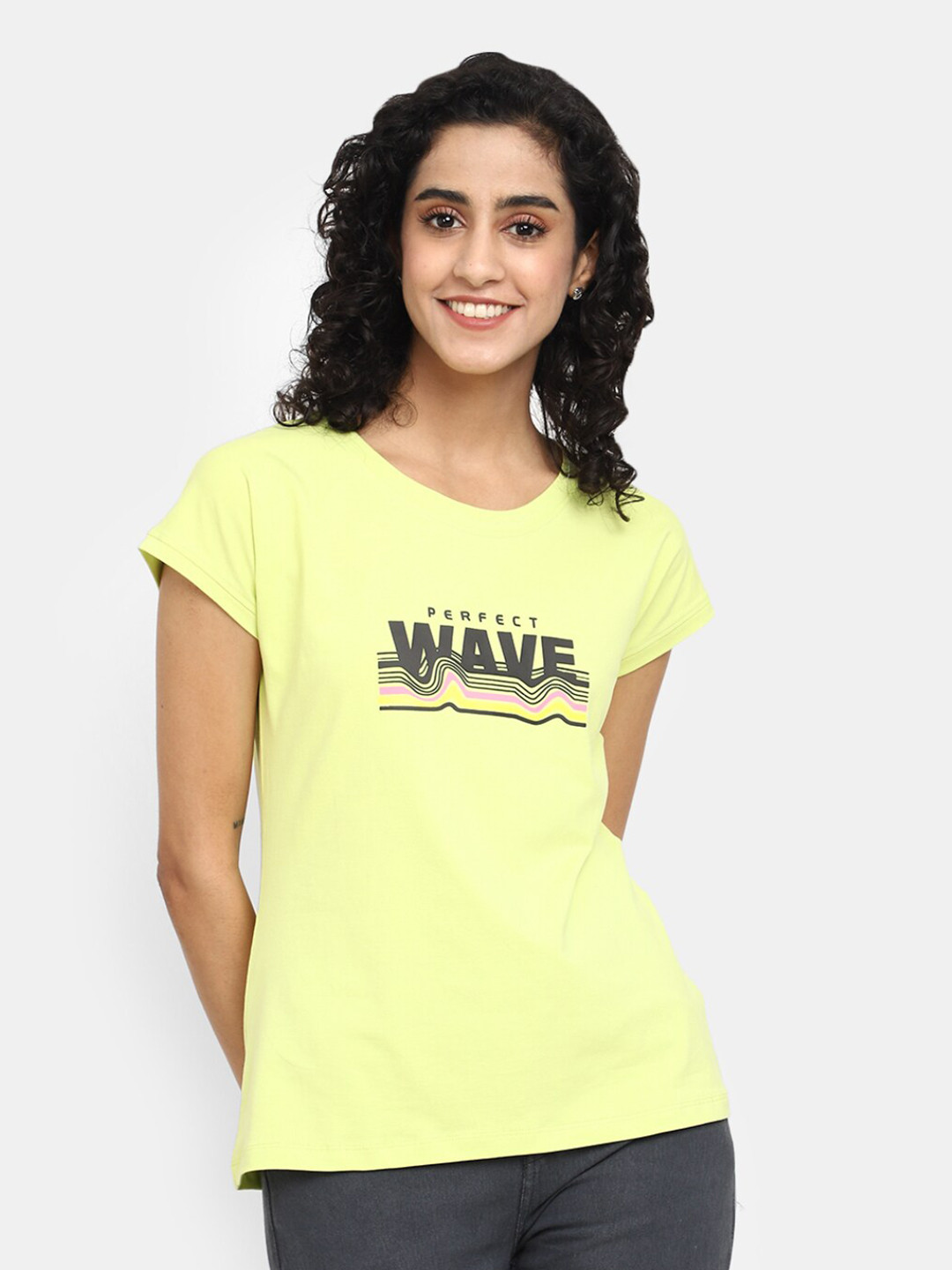 

V-Mart Typography Printed Cotton T-shirt, Green