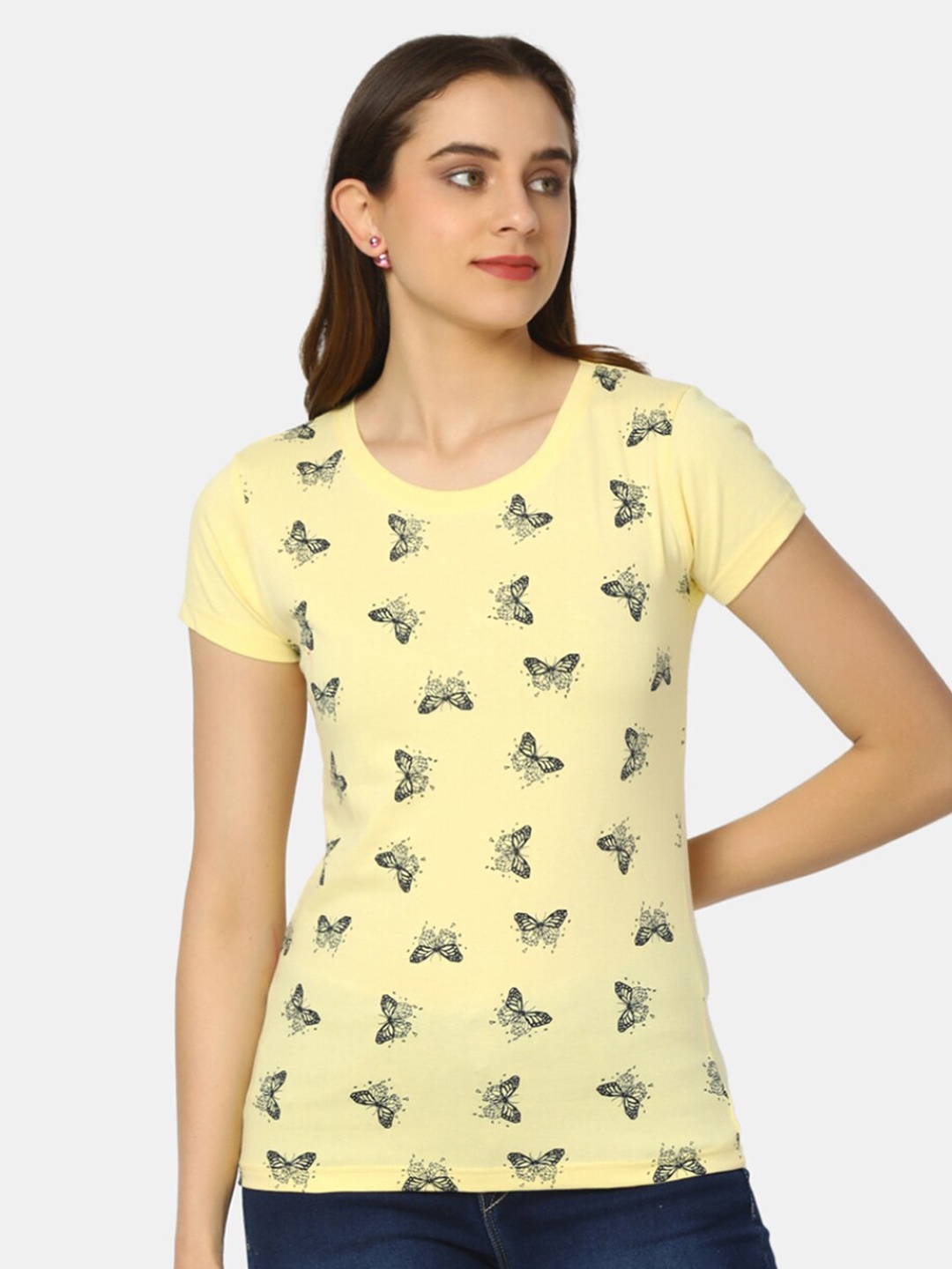 

V-Mart Conversational Printed Round Neck Cotton T-shirt, Yellow