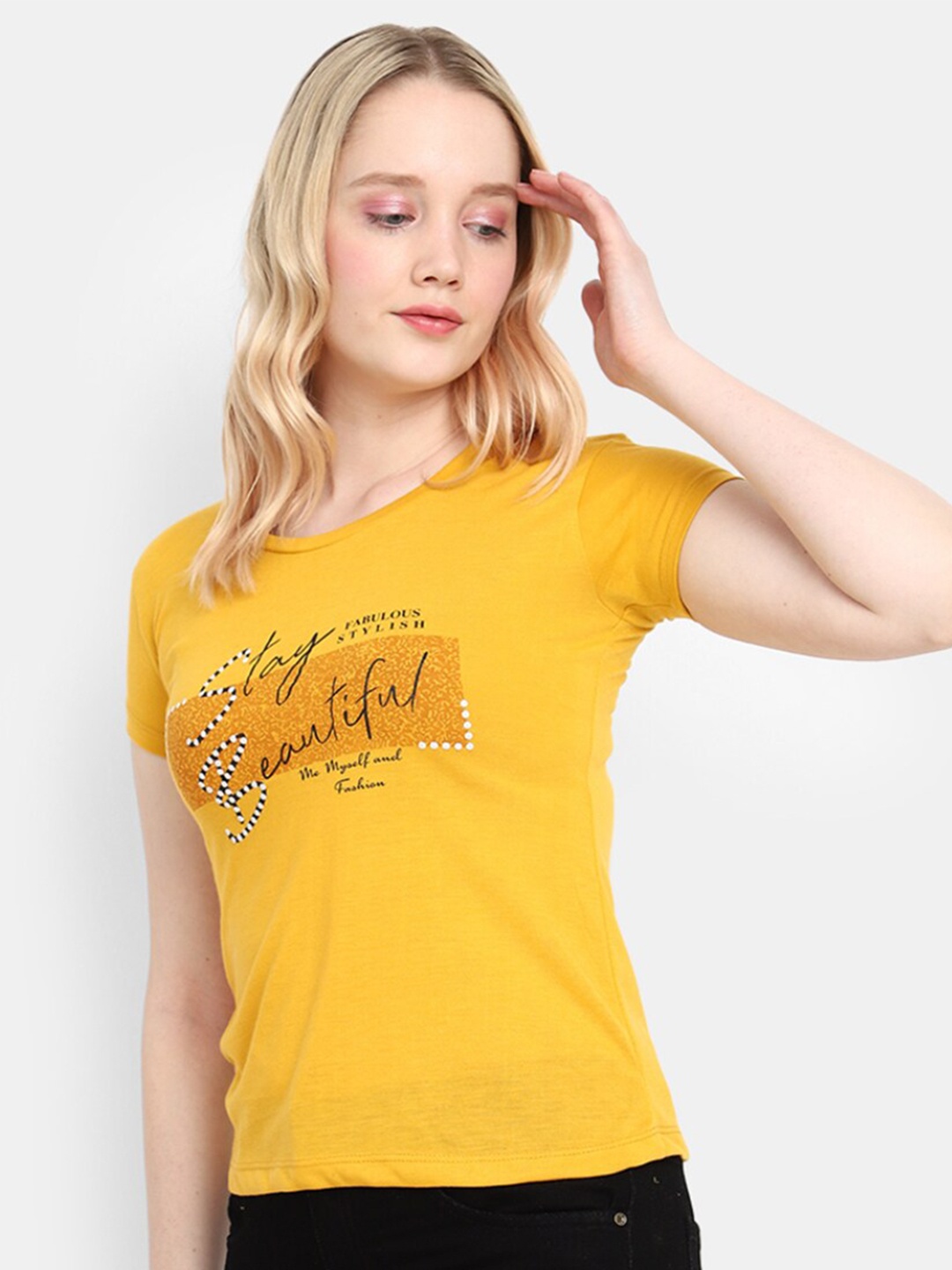 

V-Mart Typography Printed Cotton T-shirt, Yellow