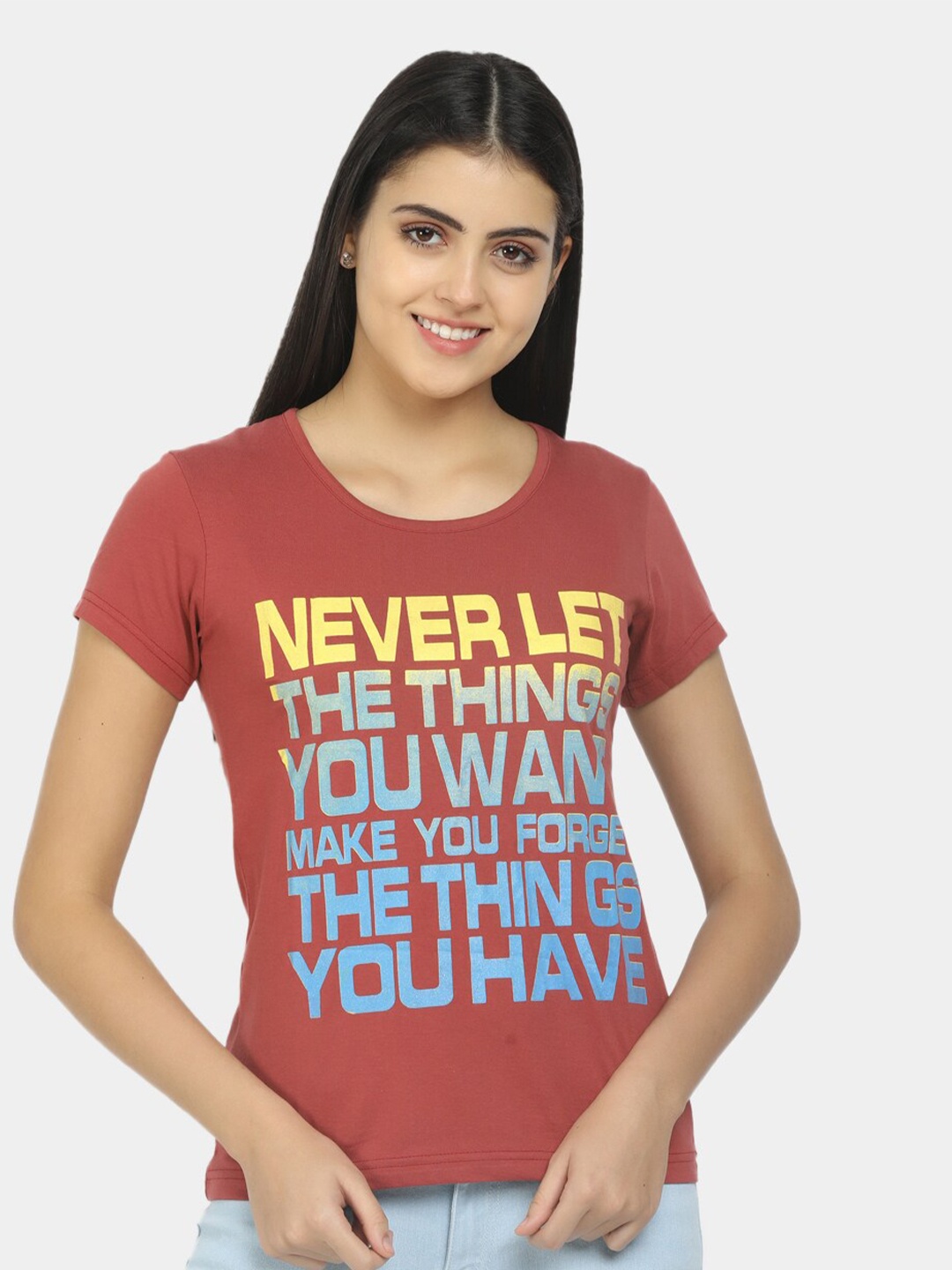 

V-Mart Typography Printed Cotton T-shirt, Maroon