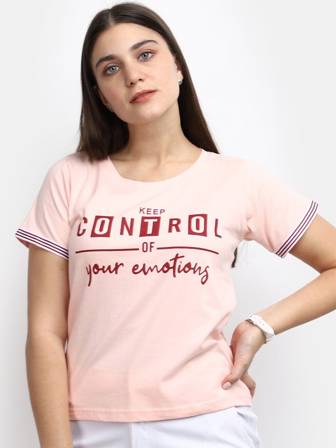 

V-Mart Typography Printed Round Neck Cotton T-Shirt, Pink
