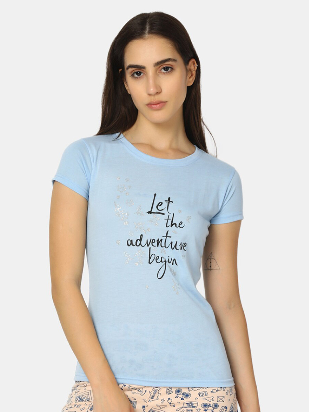 

V-Mart Typography Printed Round Neck Cotton T-Shirt, Blue