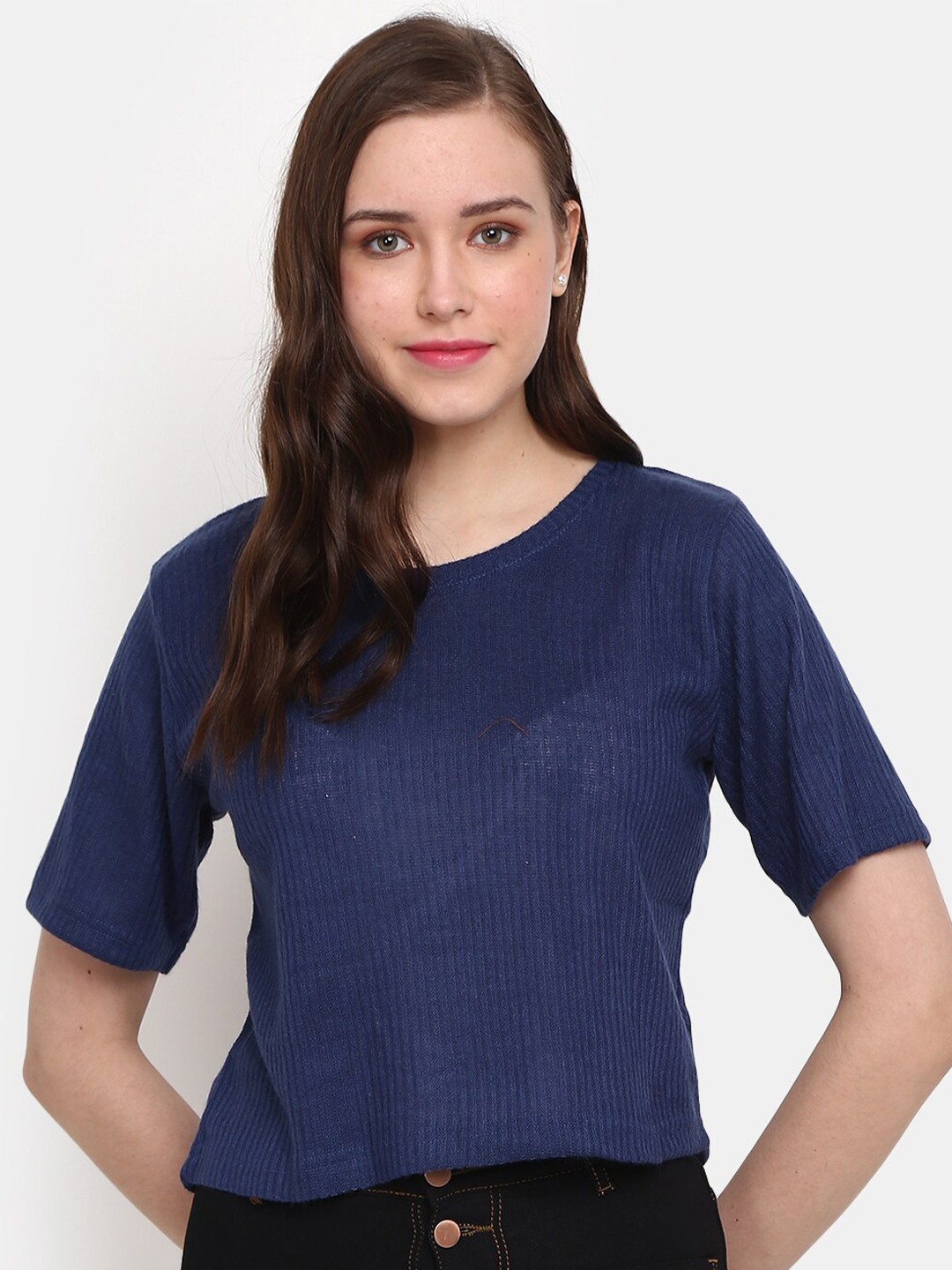 

V-Mart Round Neck Rib Boxy Fit T-shirt, Blue