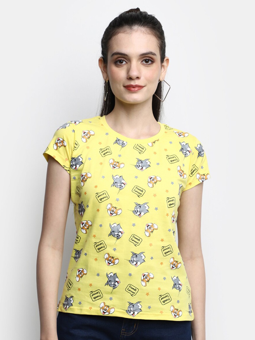 

V-Mart Conversational Printed Extended Sleeves Cotton T-shirt, Yellow