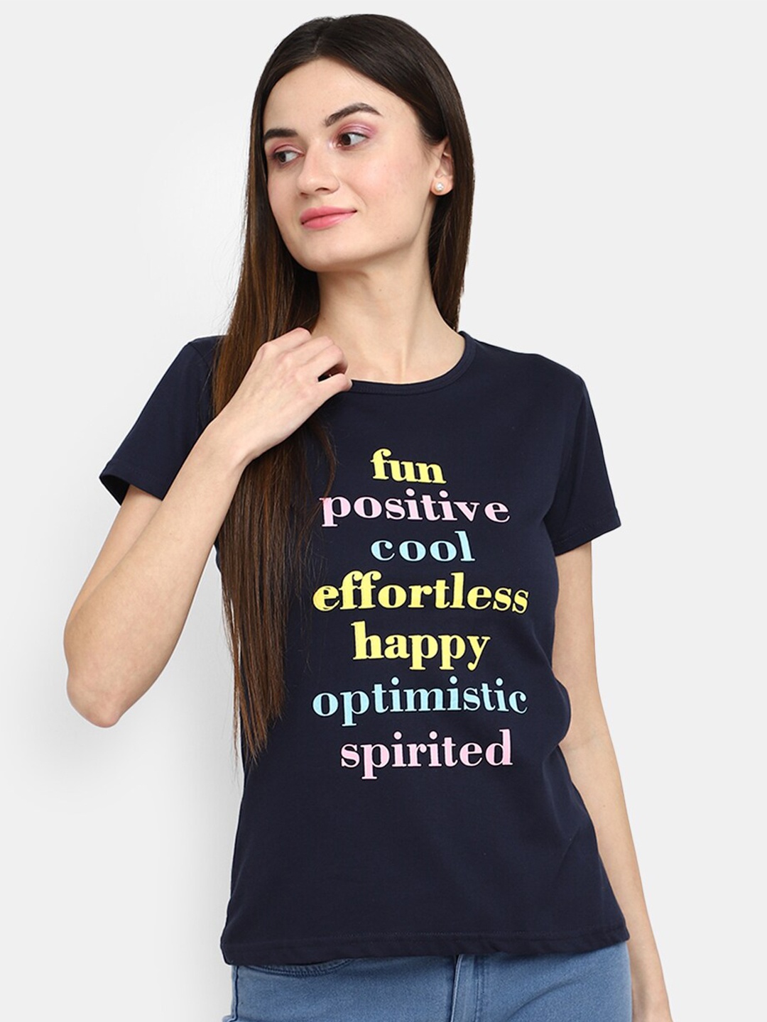 

V-Mart Typography Printed Cotton T-shirt, Navy blue