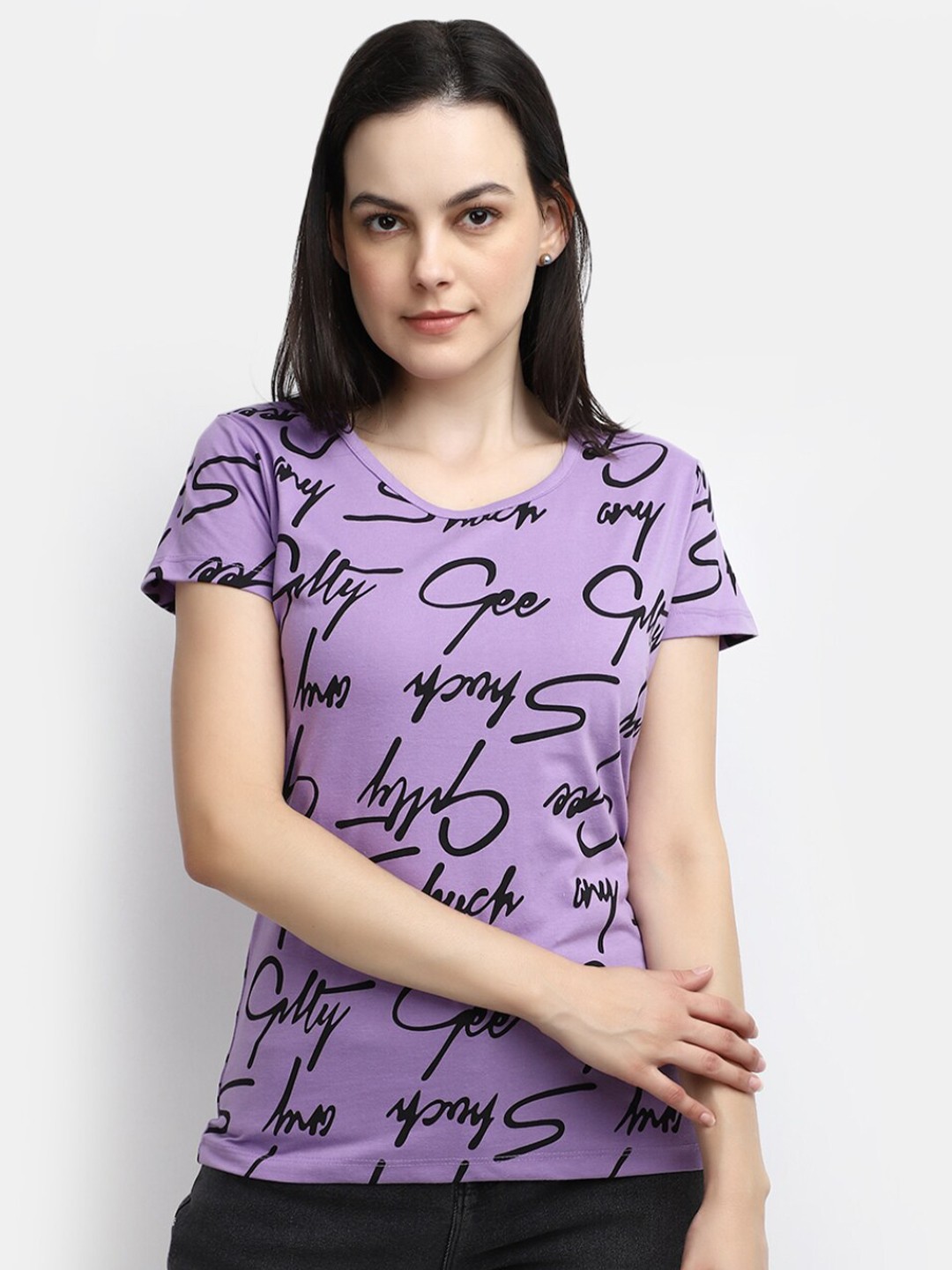

V-Mart Typography Printed Cotton T-shirt, Purple