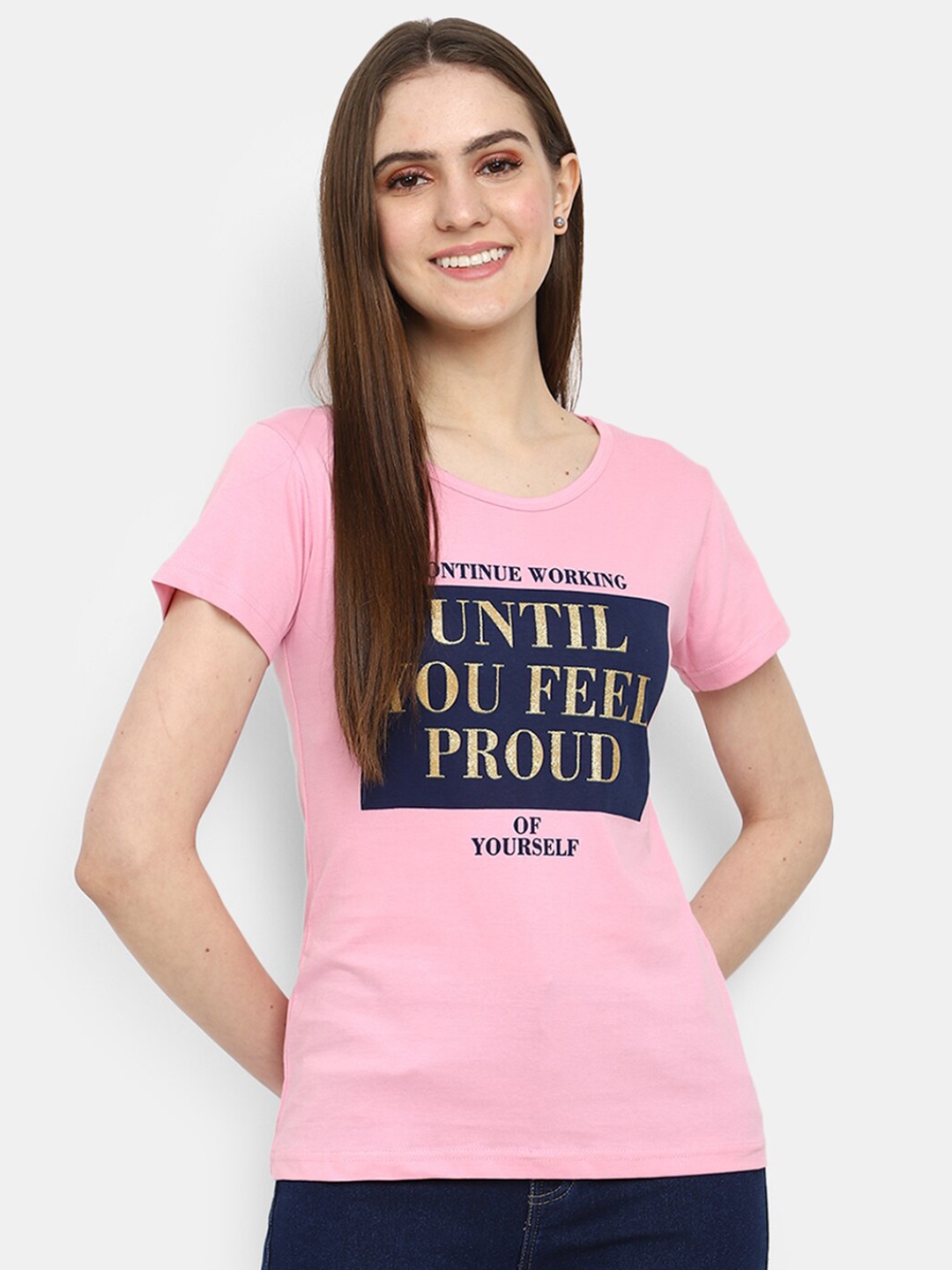

V-Mart Typography Printed Cotton T-shirt, Pink
