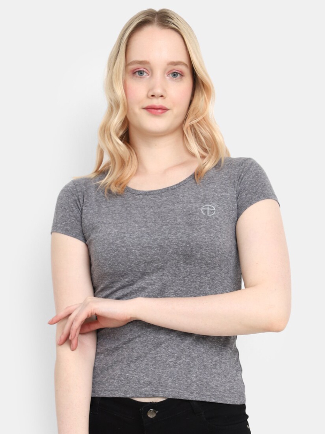 

V-Mart Half Sleeve Round Neck Cotton Crop T-shirt, Grey