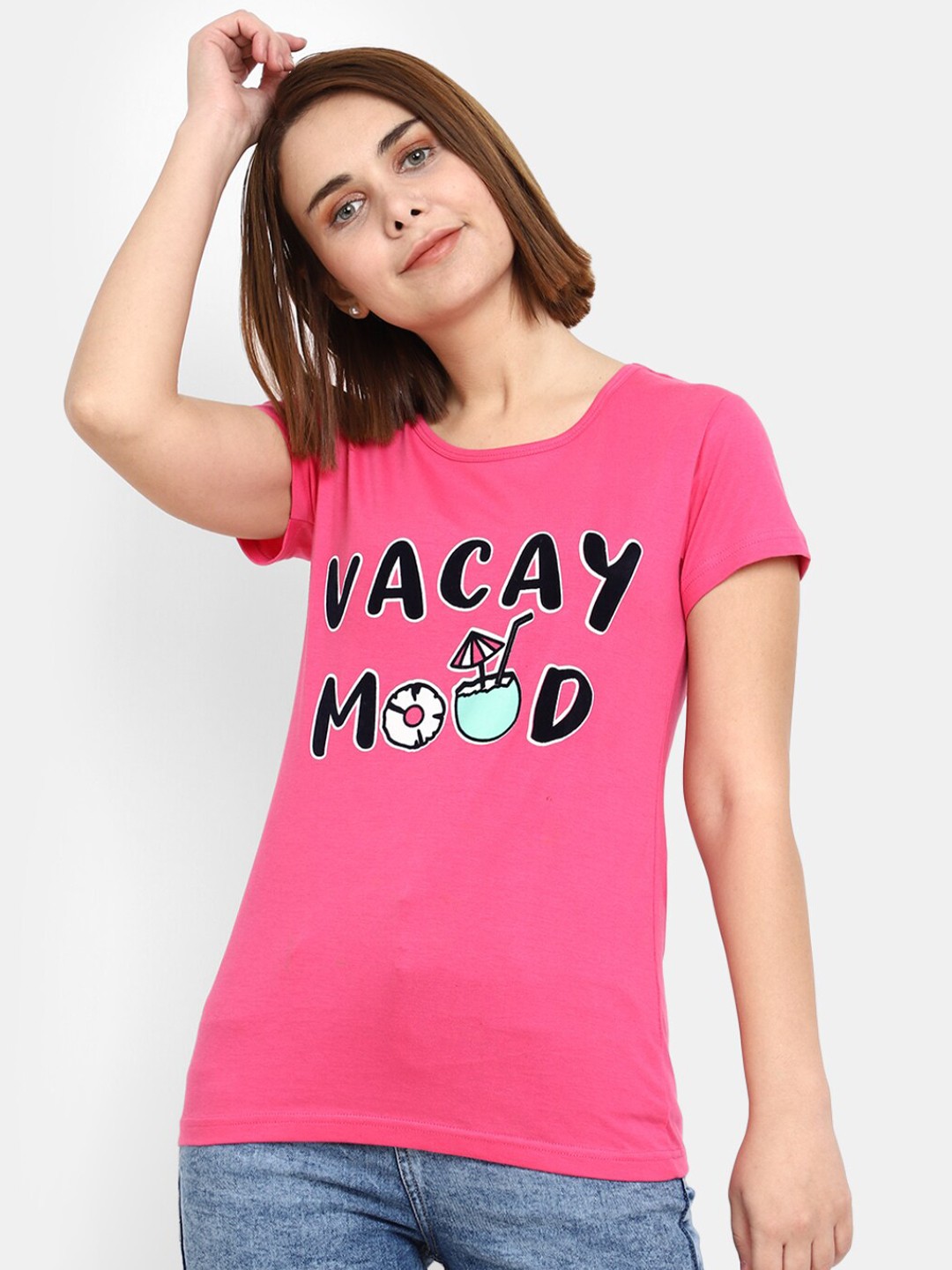

V-Mart Typography Printed Cotton Boxy T-shirt, Pink