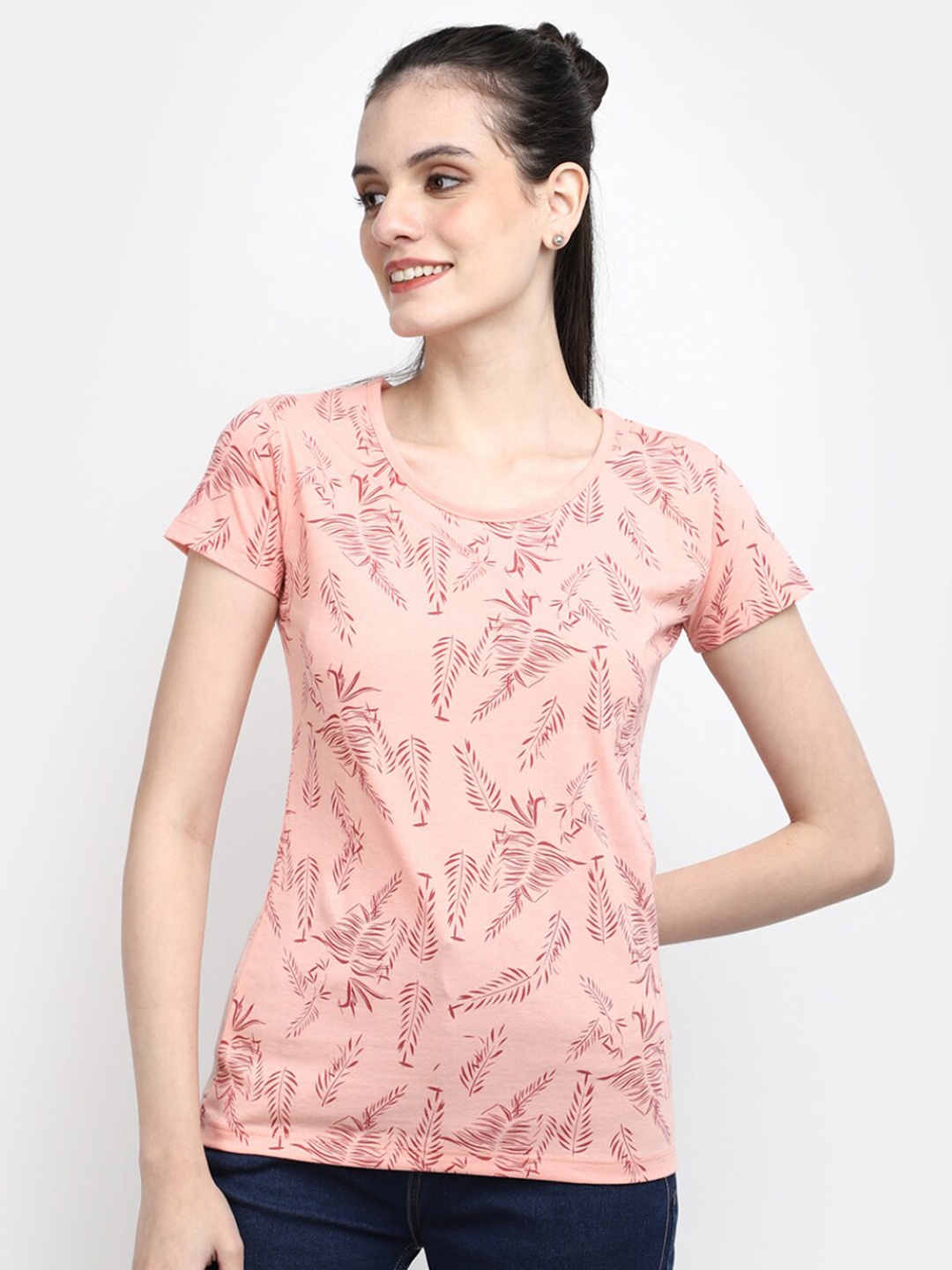 

V-Mart Floral Printed Cotton T-shirt, Pink